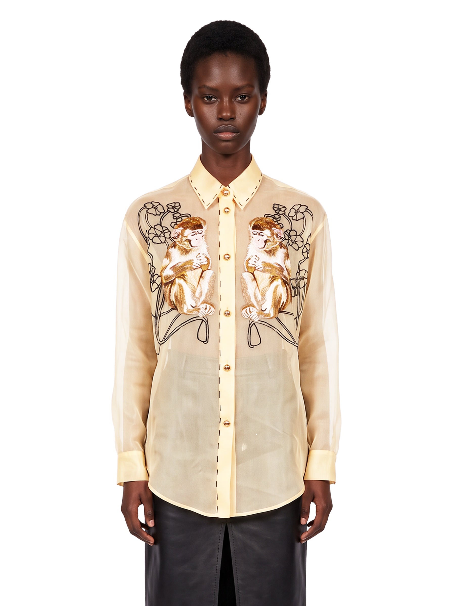 Camicia trasparente con stampa Goya in beige 