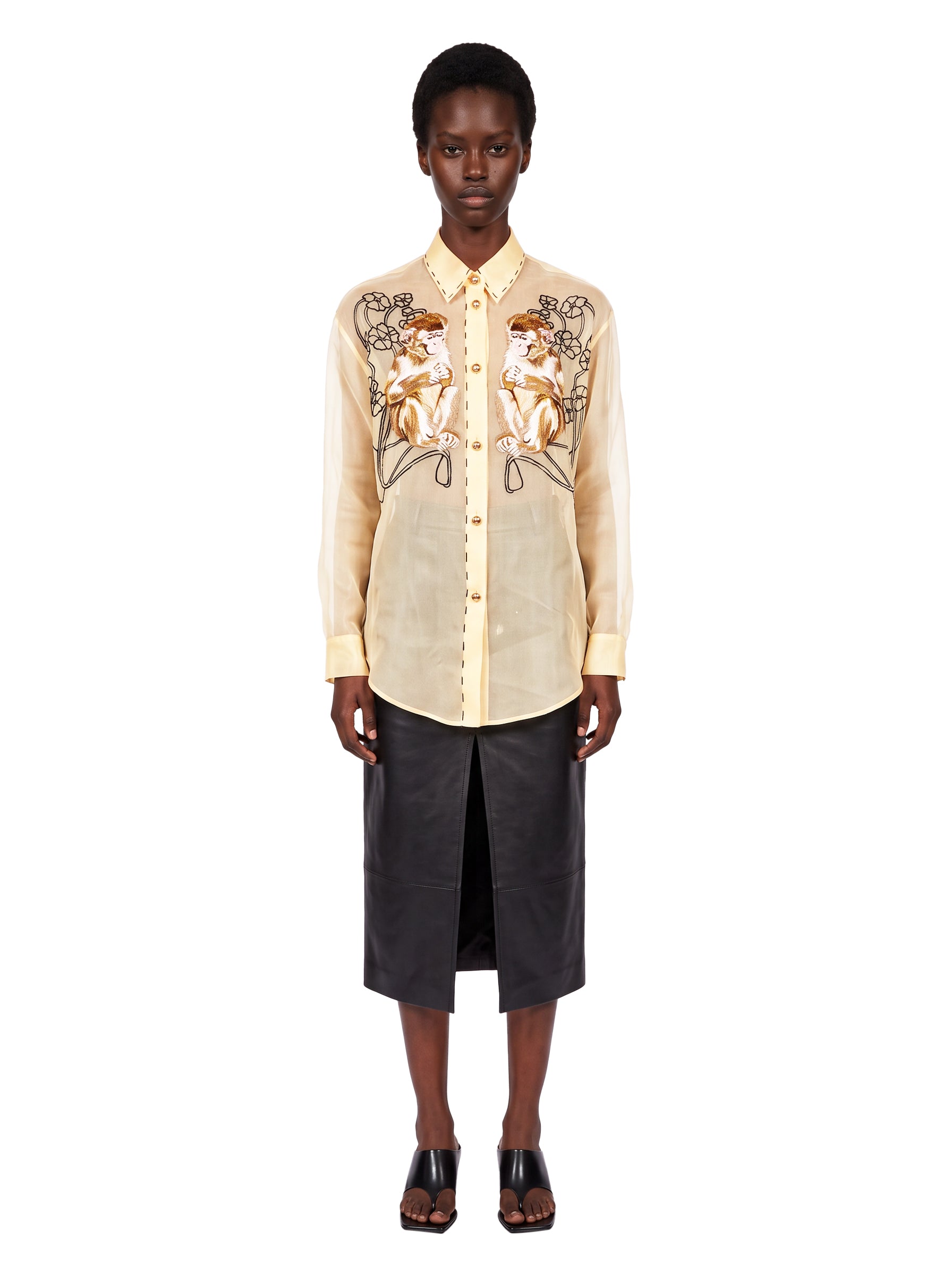 Camicia trasparente con stampa Goya in beige 