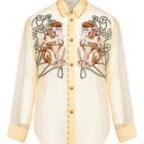 Camicia trasparente con stampa Goya in beige 