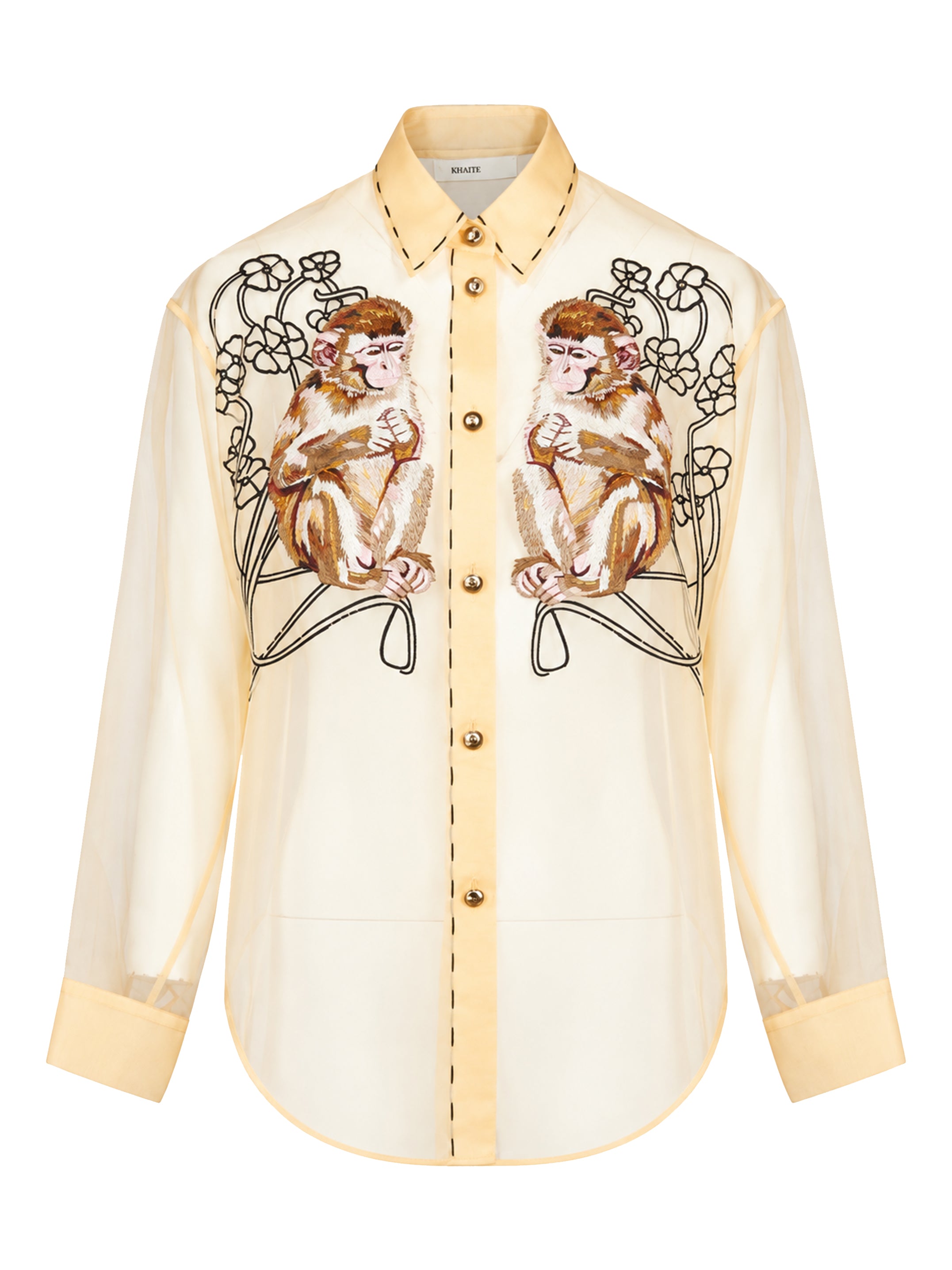 Camicia trasparente con stampa Goya in beige 