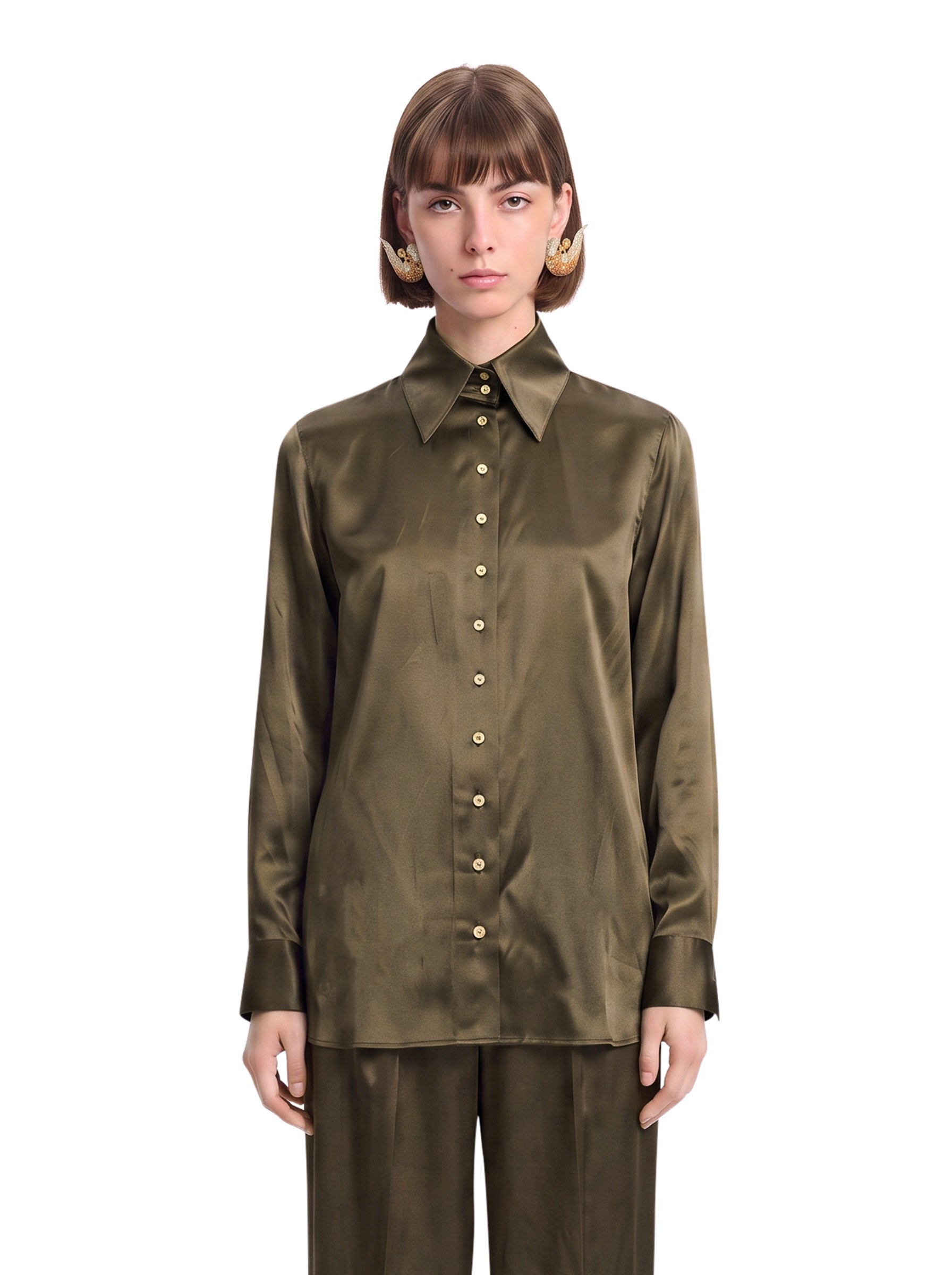 Camica in seta Ivy in marrone 