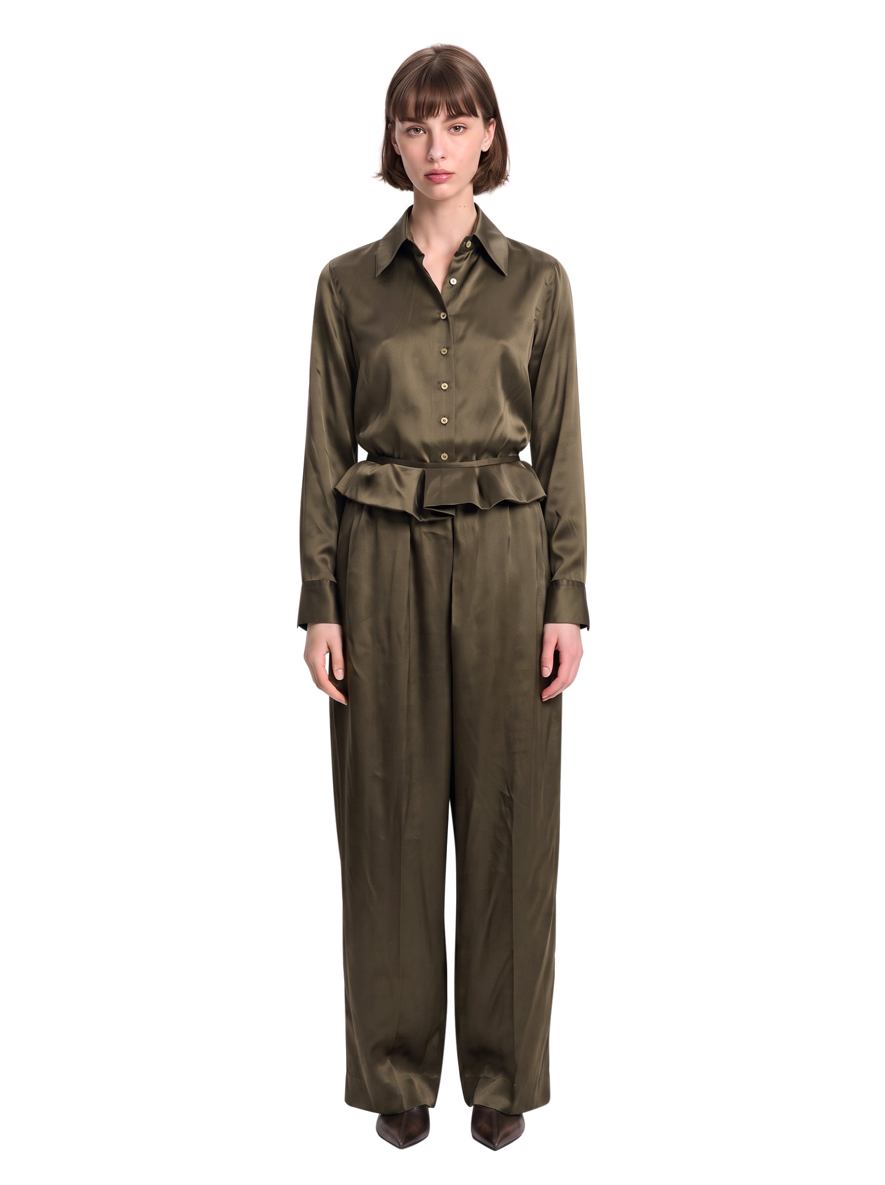Camica in seta Ivy in marrone 