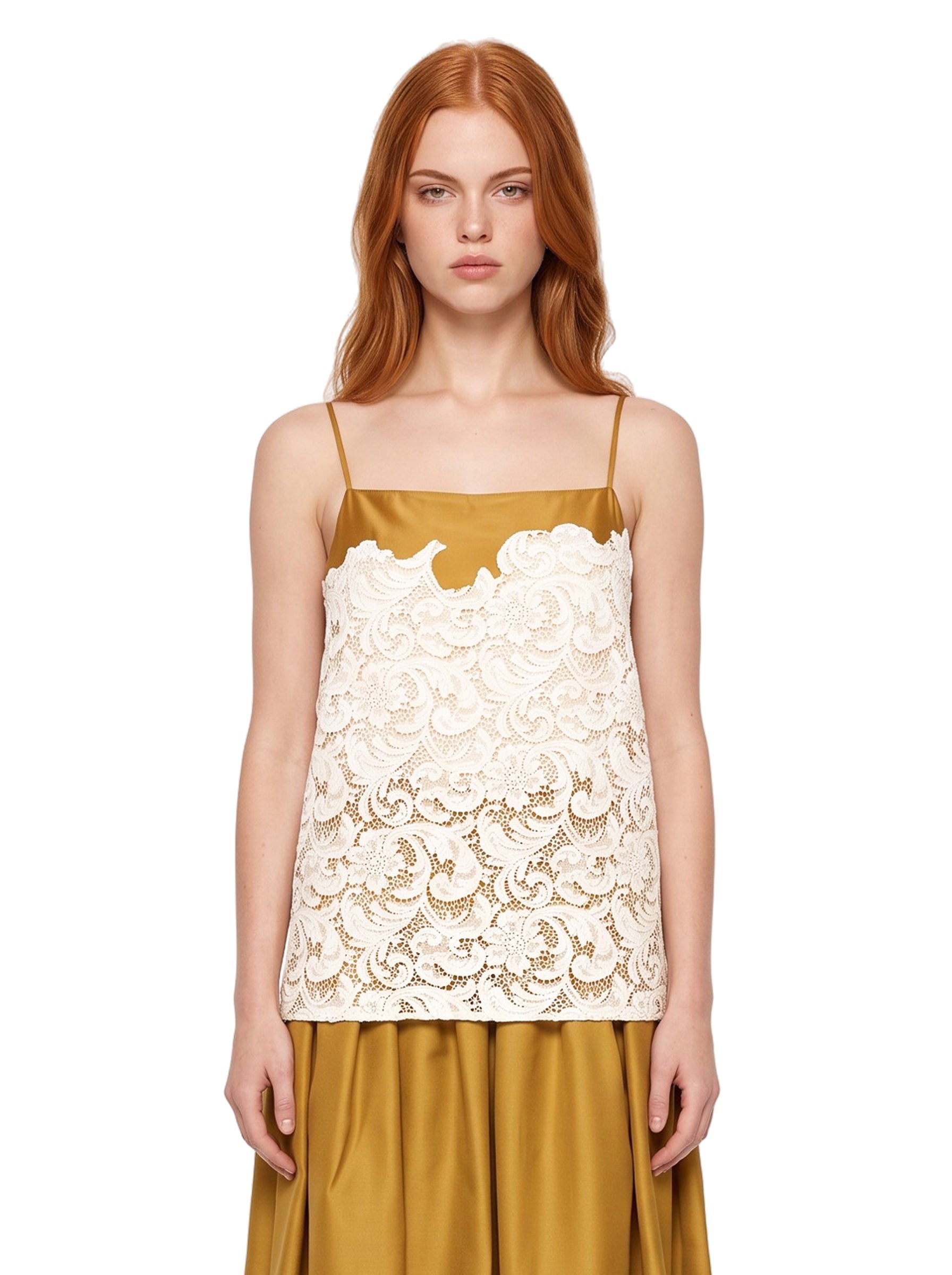 Top Neema in pizzo bianco e ocra 
