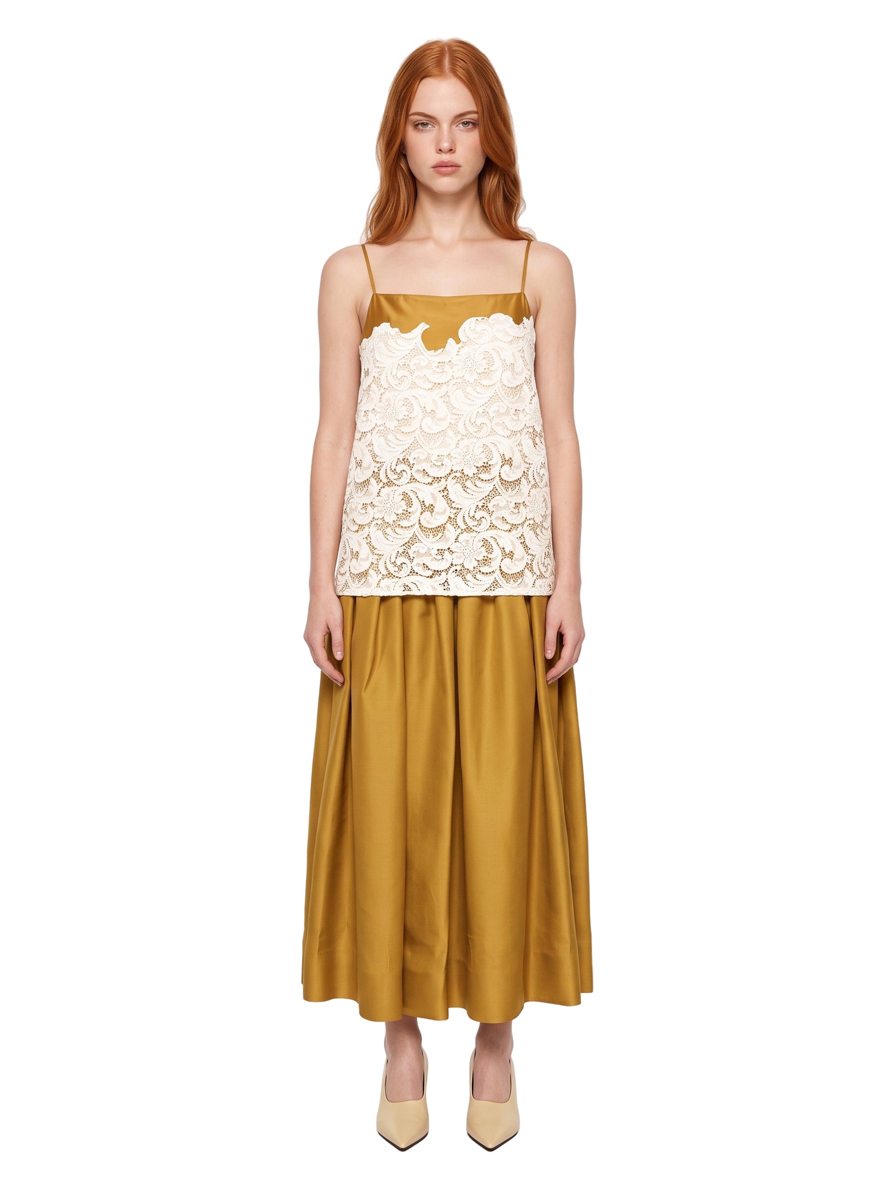 Top Neema in pizzo bianco e ocra 