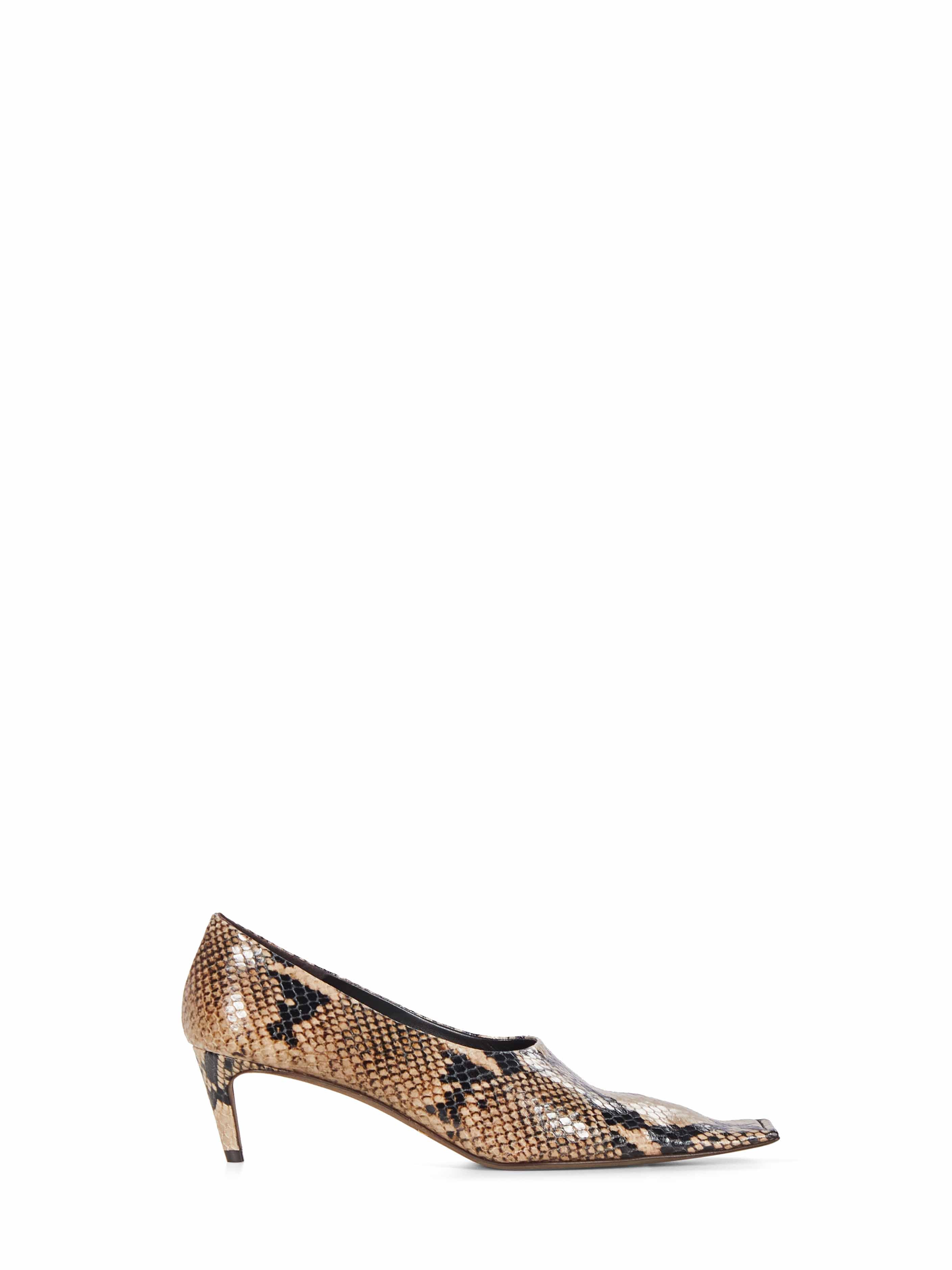Decollete Marlene con stampa pelle di serpente in marrone 