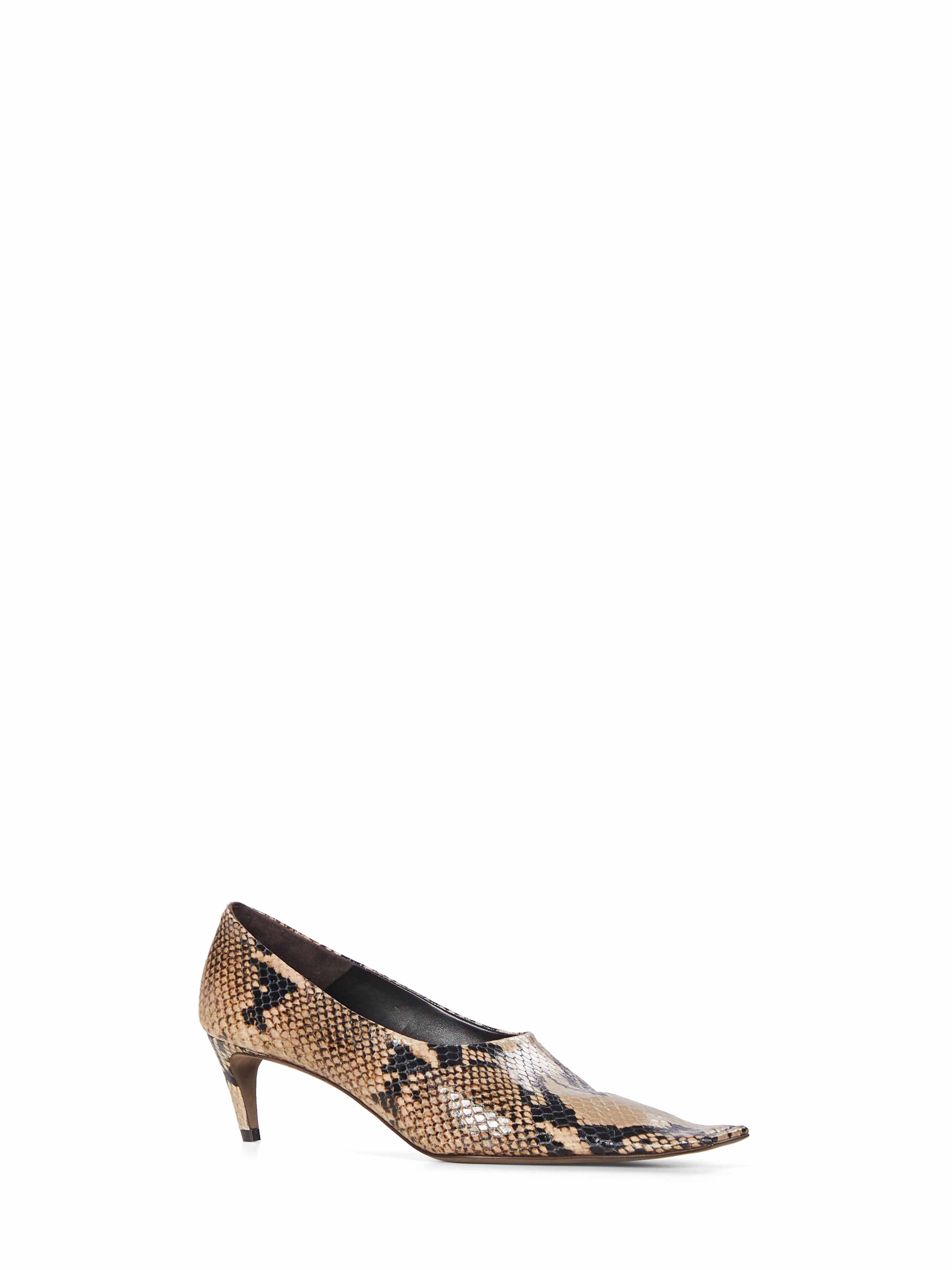 Decollete Marlene con stampa pelle di serpente in marrone 