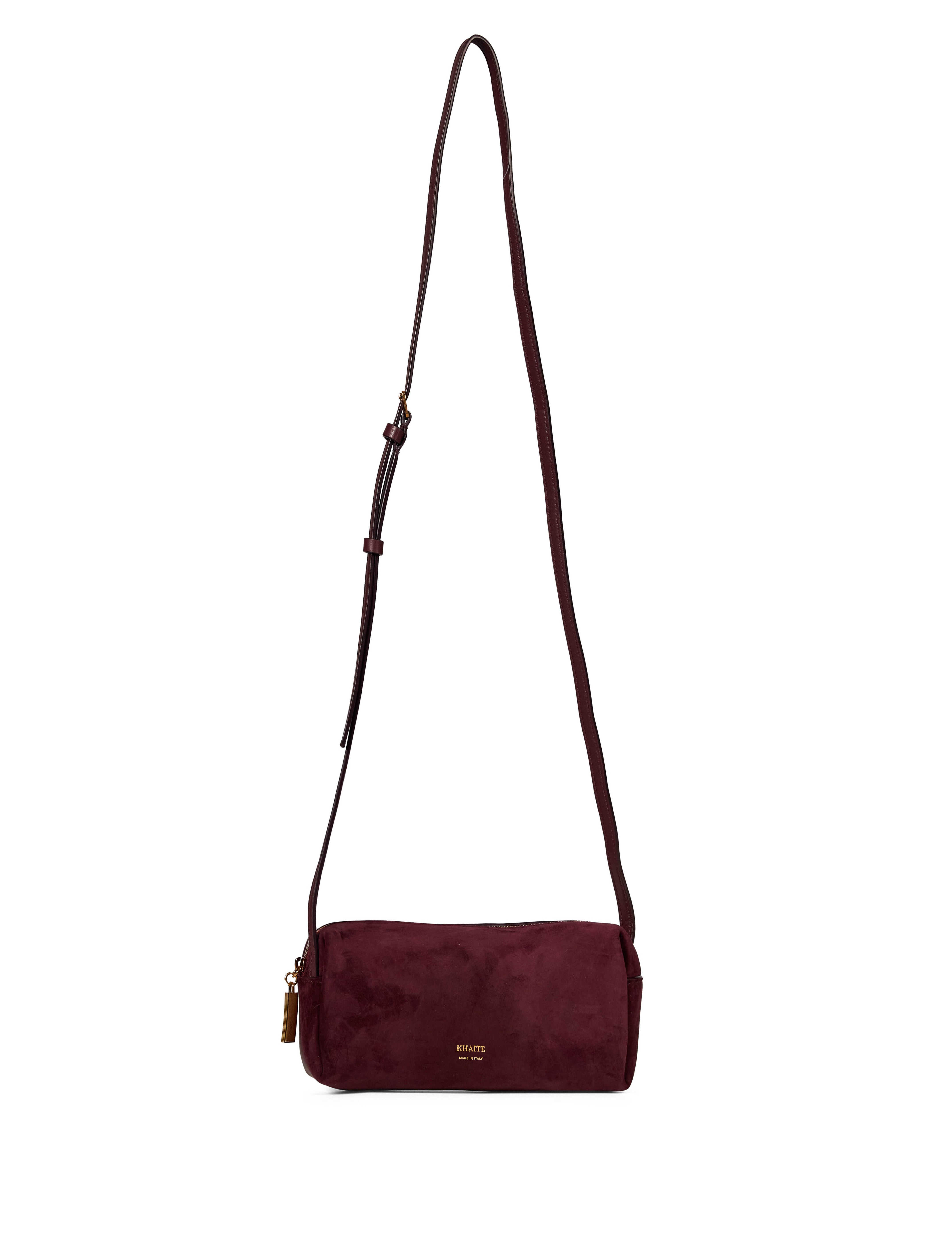 Borsa a tracolla Kye in pelle scamosciata in bordeaux 