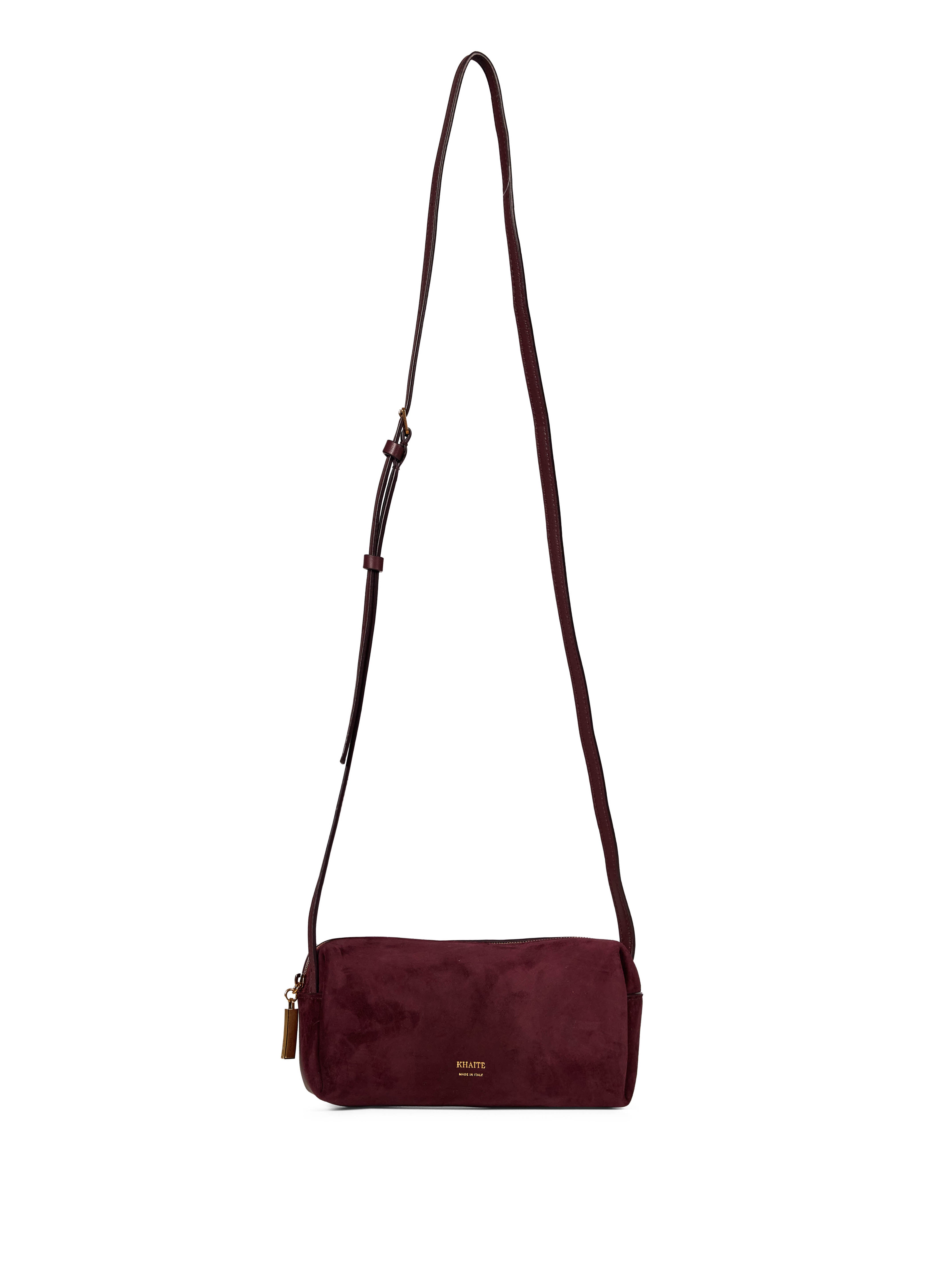 Borsa a tracolla Kye in pelle scamosciata in bordeaux 