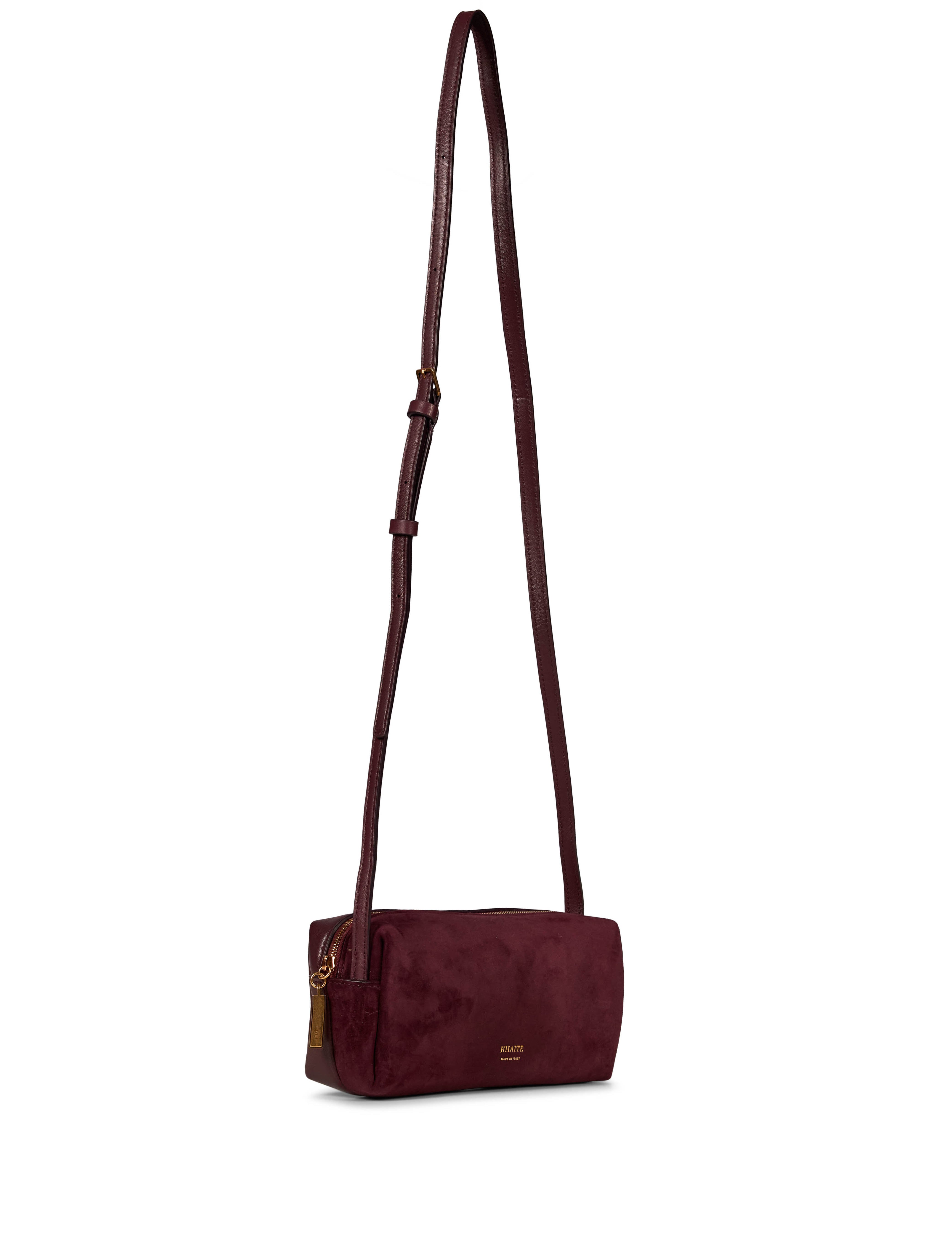 Borsa a tracolla Kye in pelle scamosciata in bordeaux 