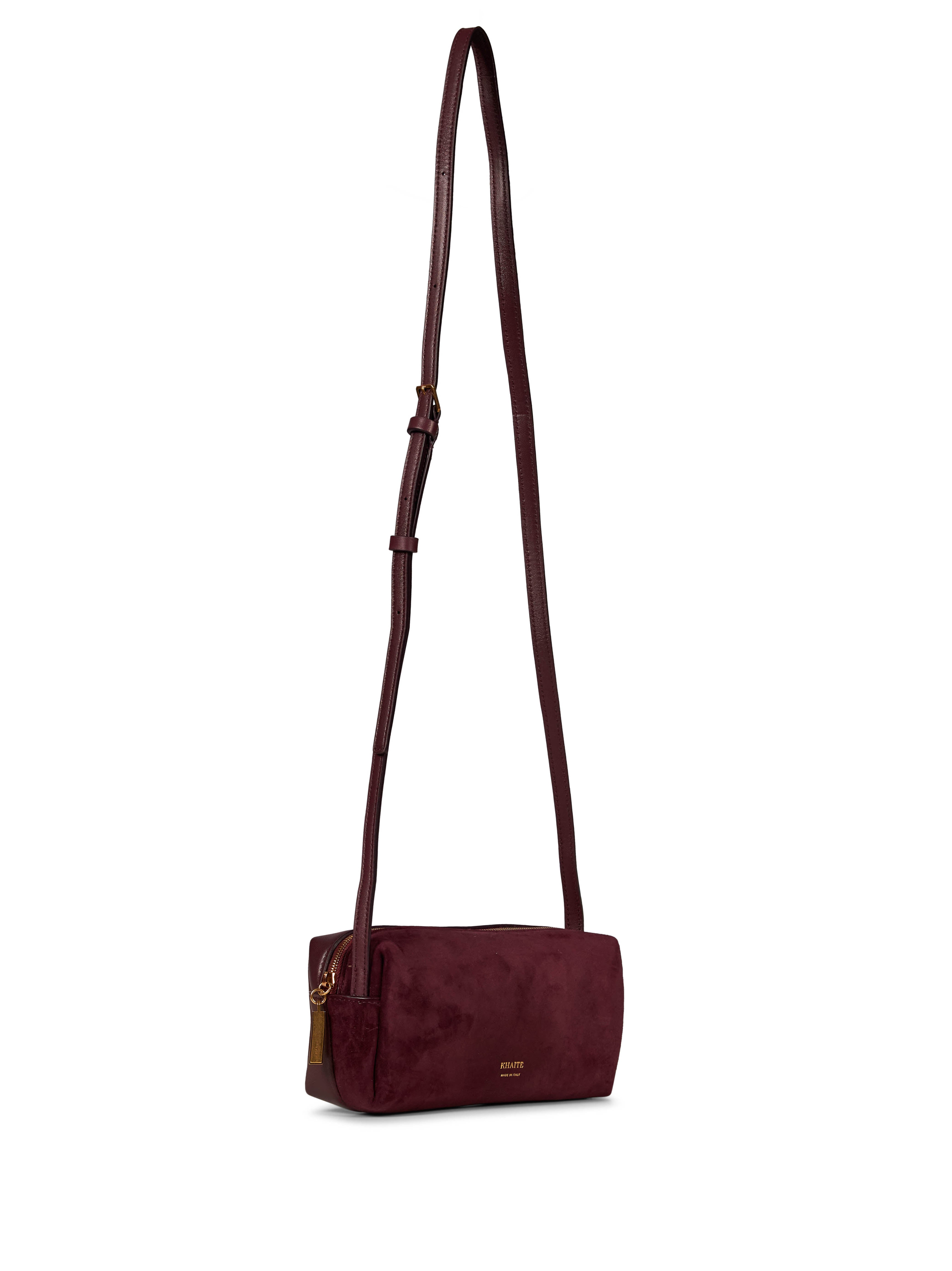 Borsa a tracolla Kye in pelle scamosciata in bordeaux 