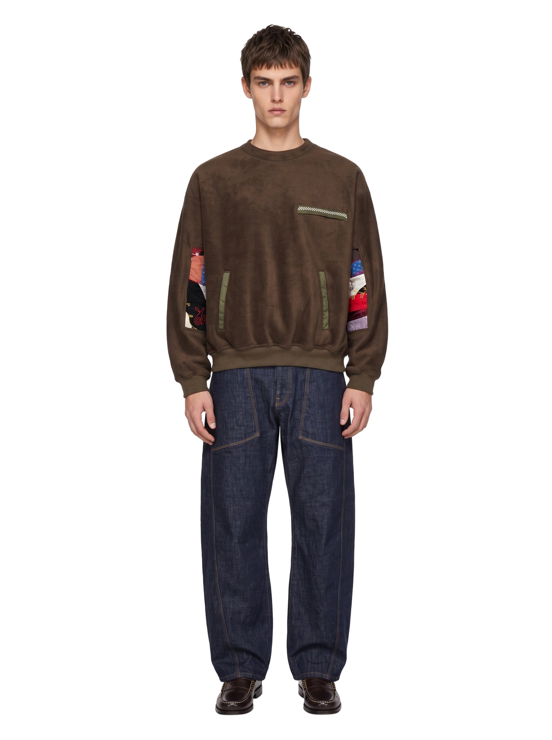 Felpa con patchwork in marrone 