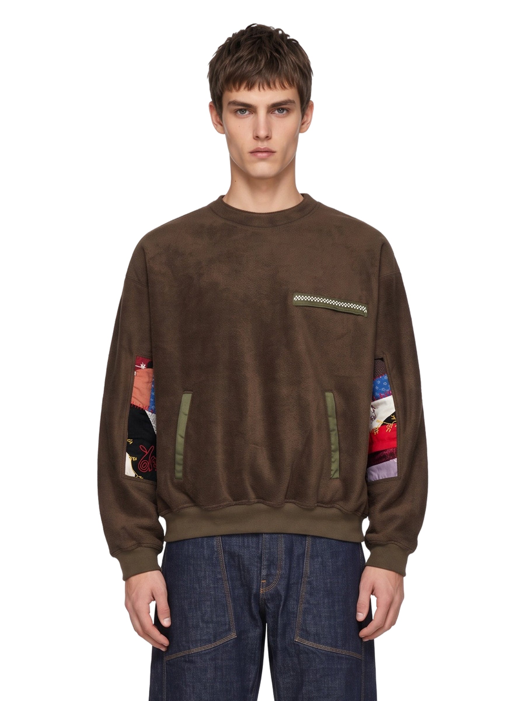 Felpa con patchwork in marrone 