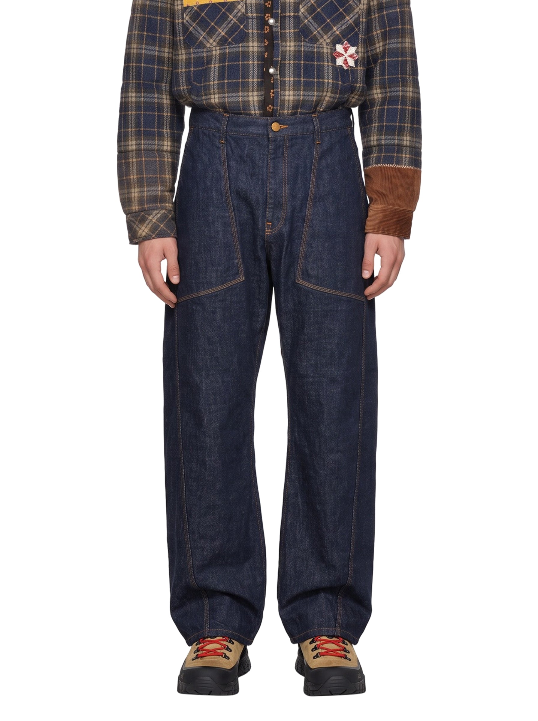 Jeans con impunture a contrasto in blu 