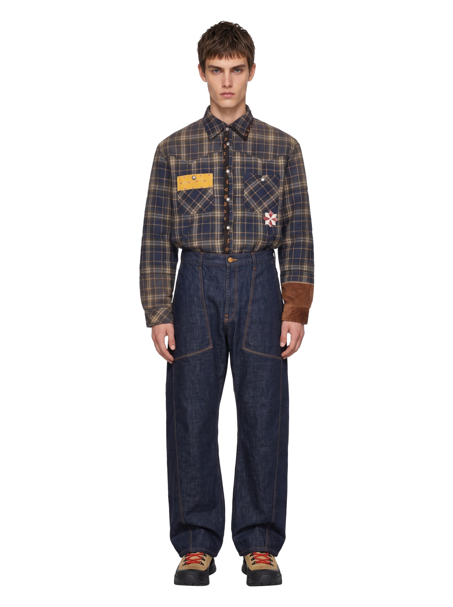 Jeans con impunture a contrasto in blu 