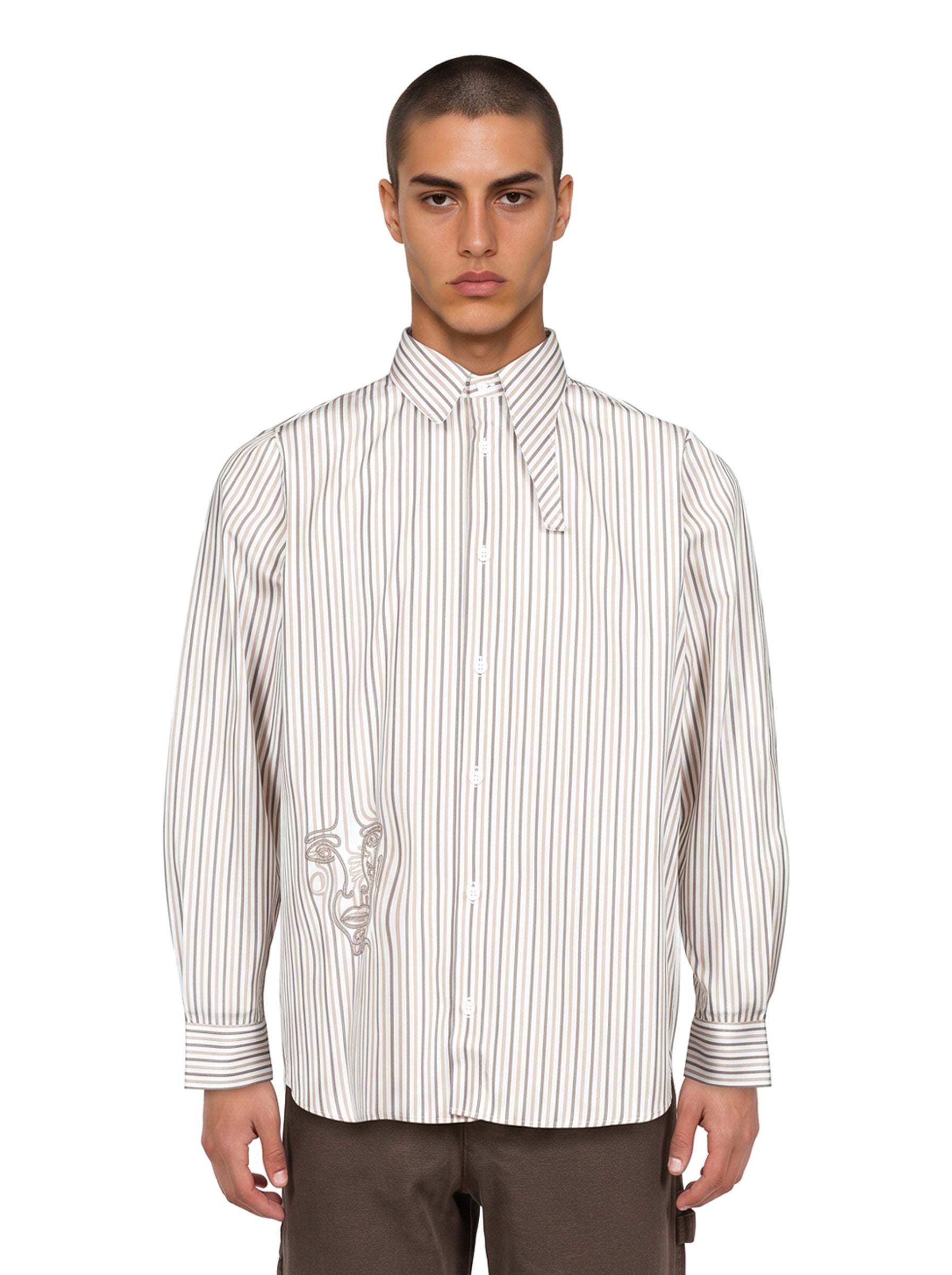 Camicia righe con stampa in bianco 