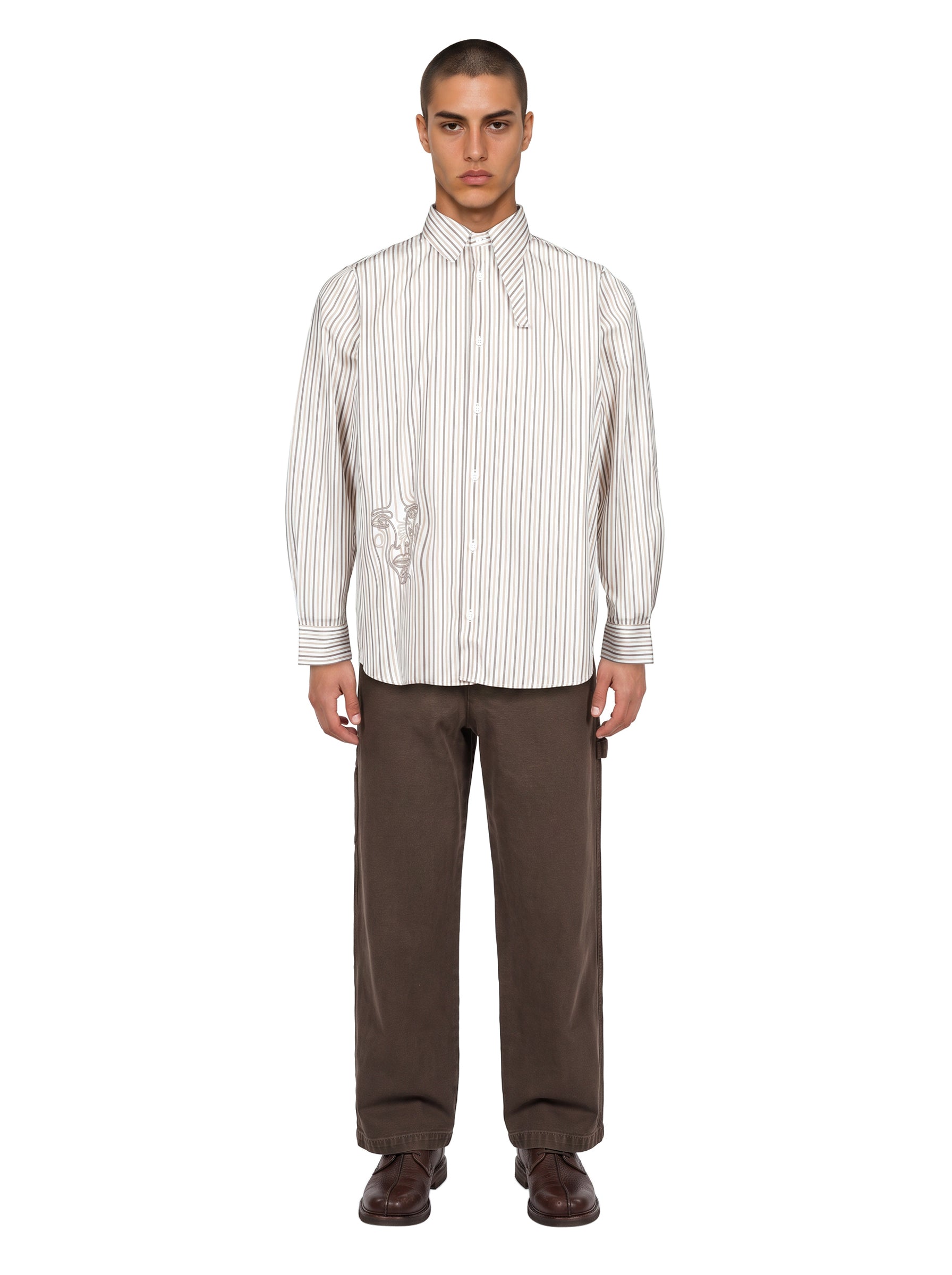 Camicia righe con stampa in bianco 