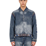 Giacca denim con ricamo occhi in blu 