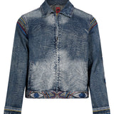 Giacca denim con ricamo occhi in blu 