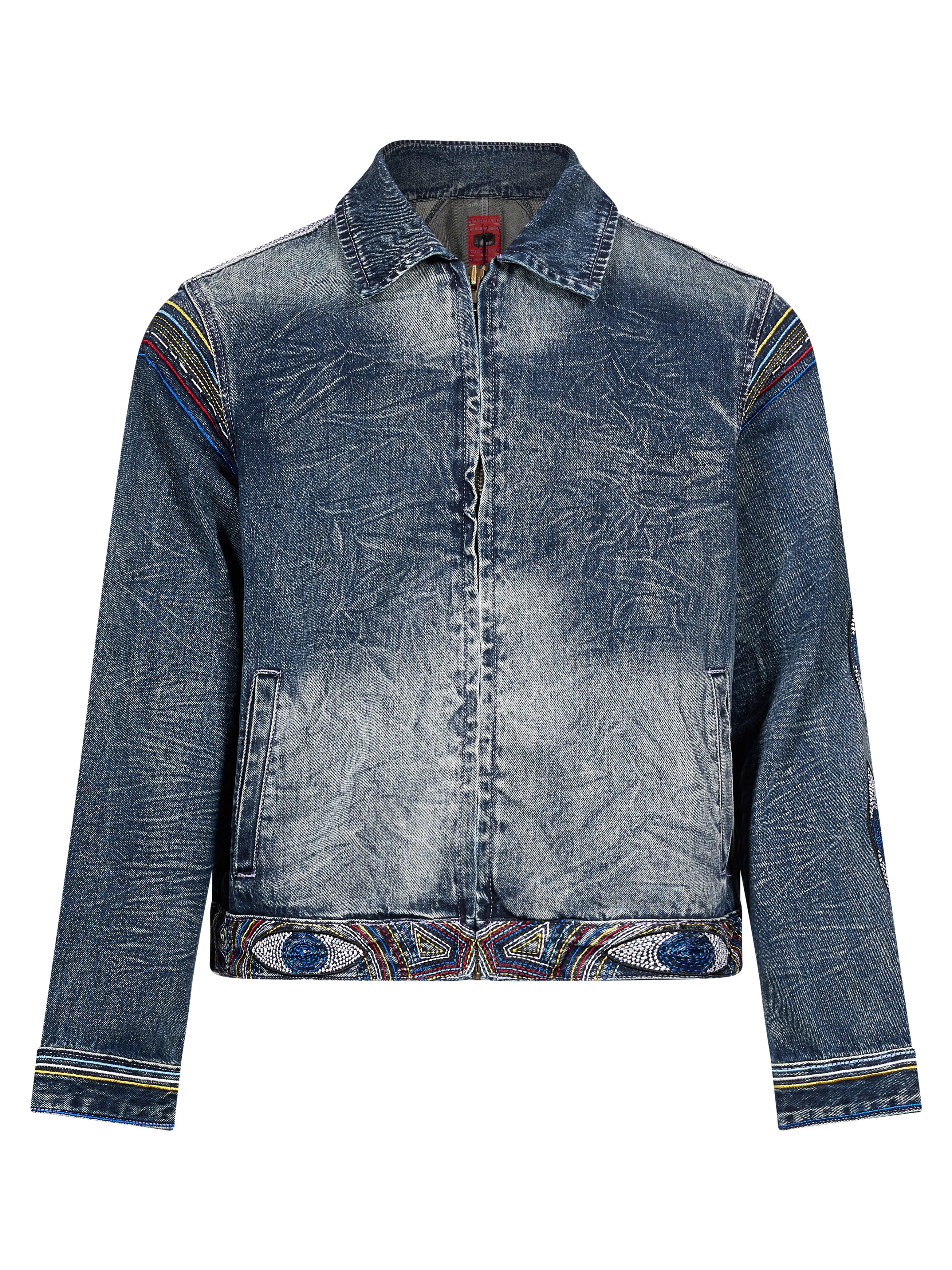 Giacca denim con ricamo occhi in blu 