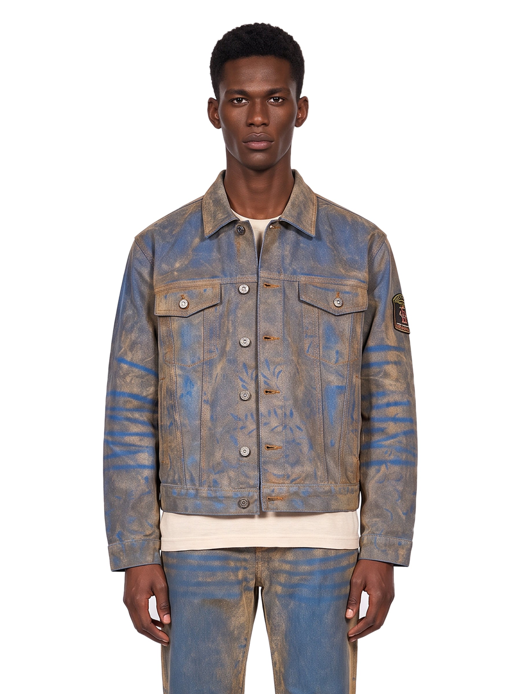 Giacca denim con stampa multicolor 