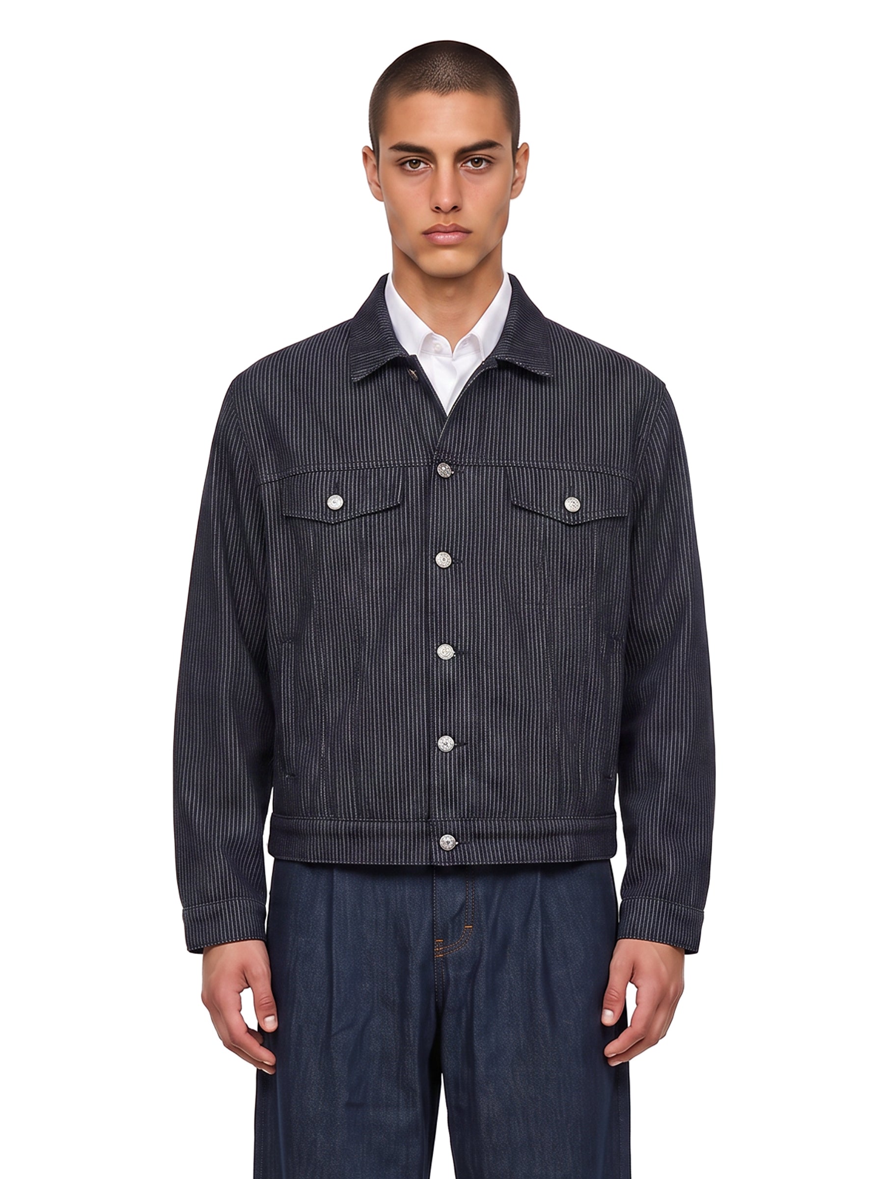 Giacca denim a righe in blu 