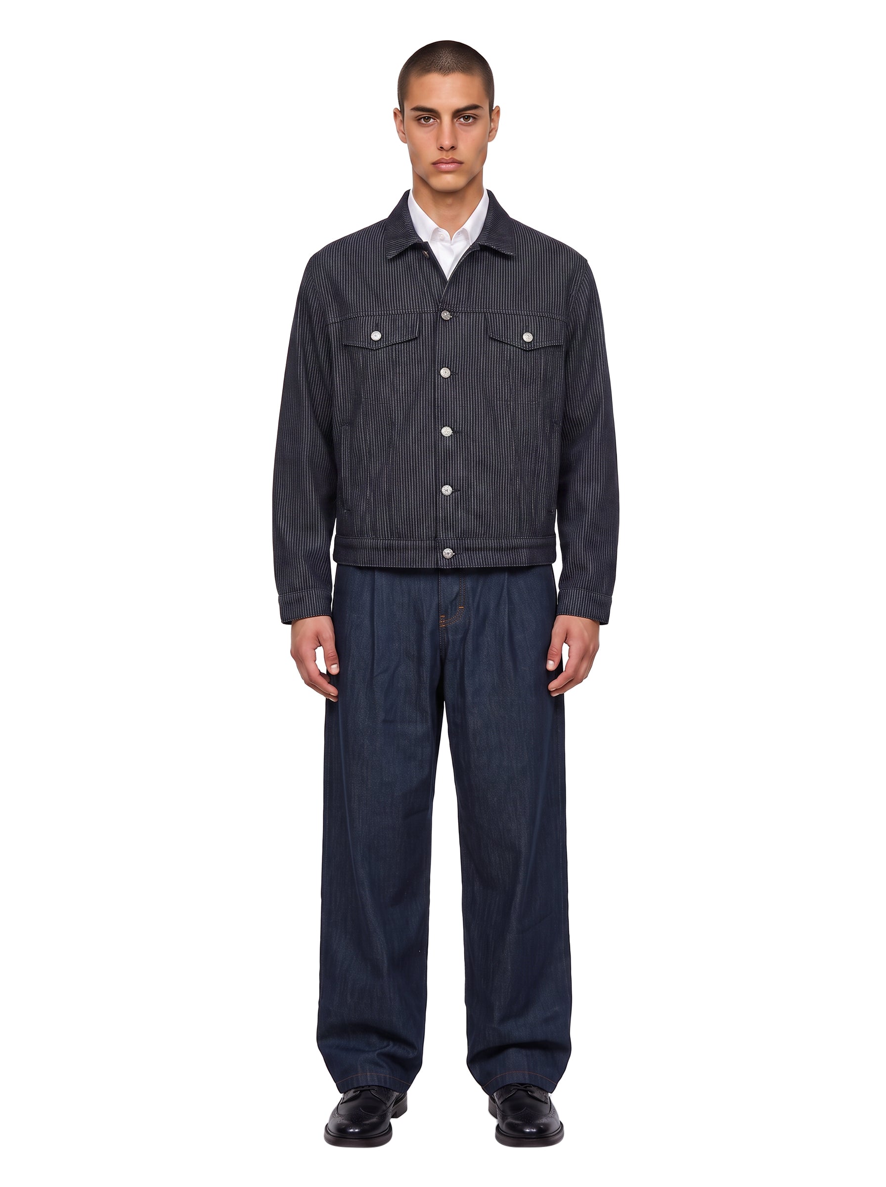 Giacca denim a righe in blu 