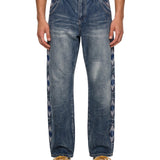 Jeans con ricamo occhio in blu 