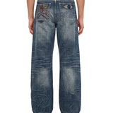 Jeans con ricamo occhio in blu 