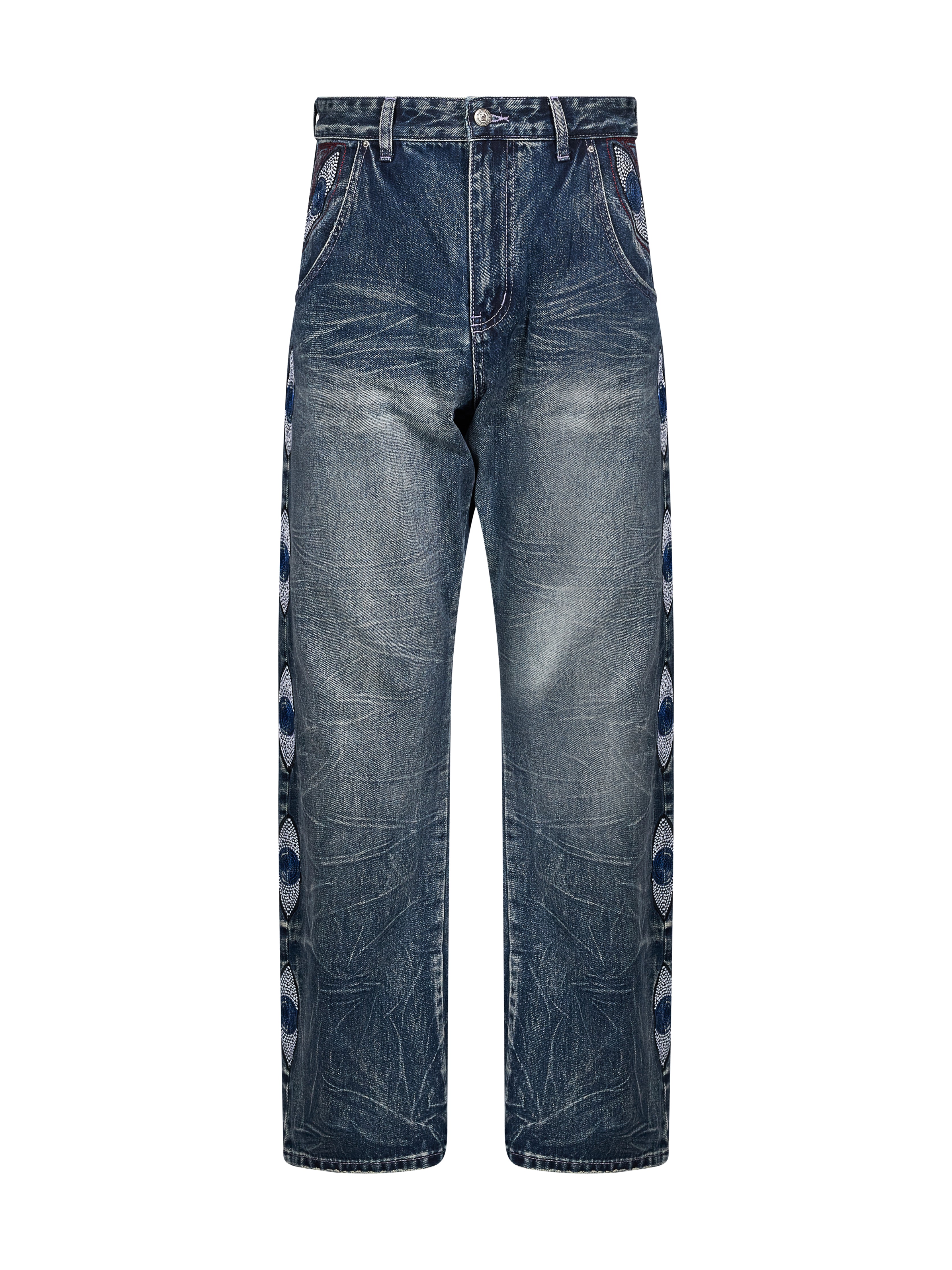 Jeans con ricamo occhio in blu 
