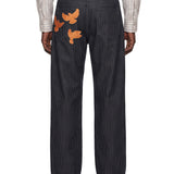 Jeans con stampa colombe in blu 