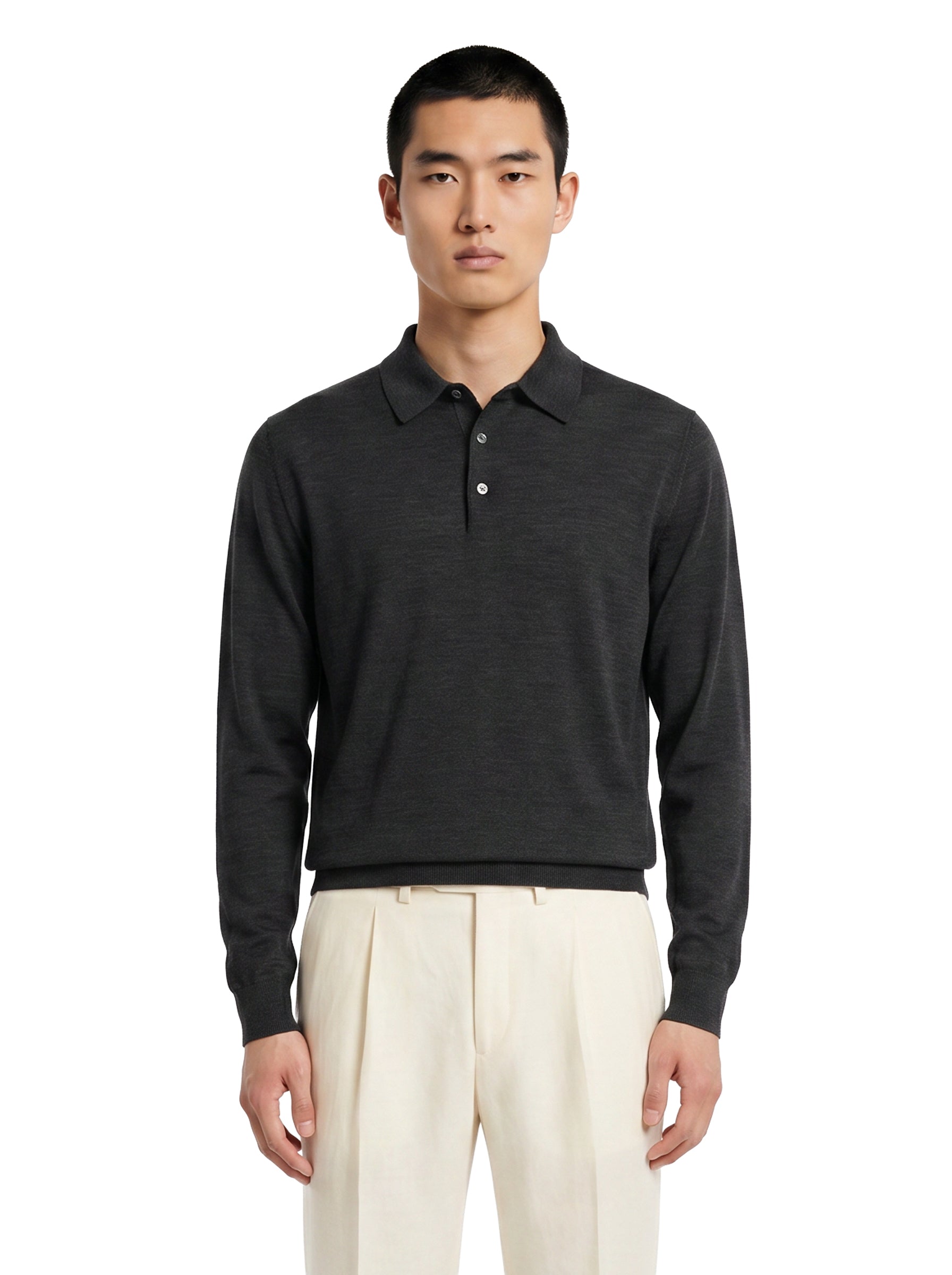Maglione stile polo a maniche lunghe in grigio 