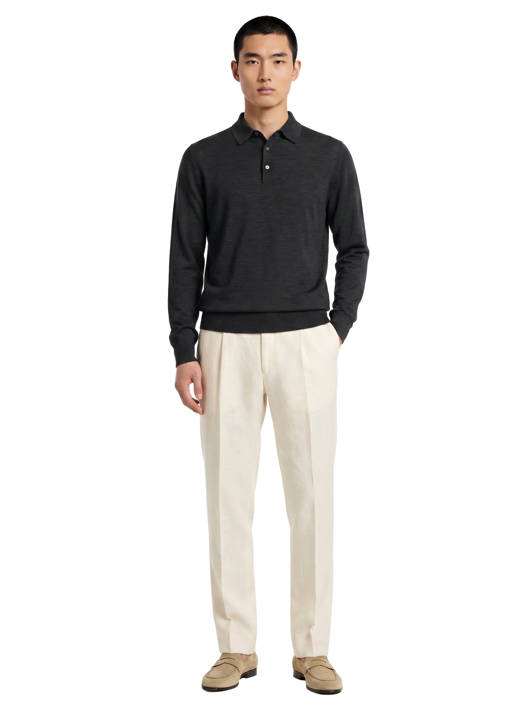 Maglione stile polo a maniche lunghe in grigio 