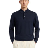 Maglione stile polo a maniche lunghe in blu 