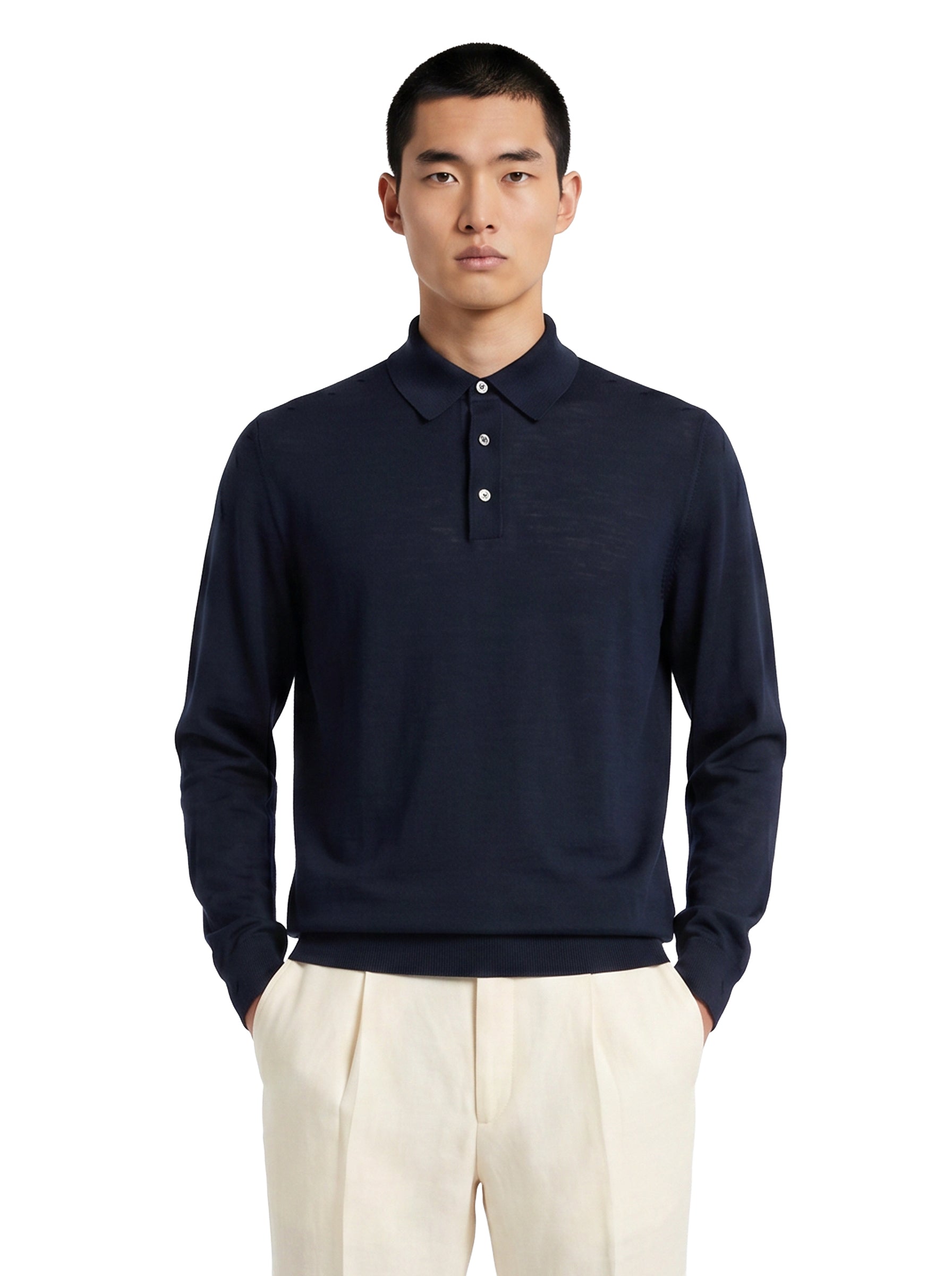 Maglione stile polo a maniche lunghe in blu 