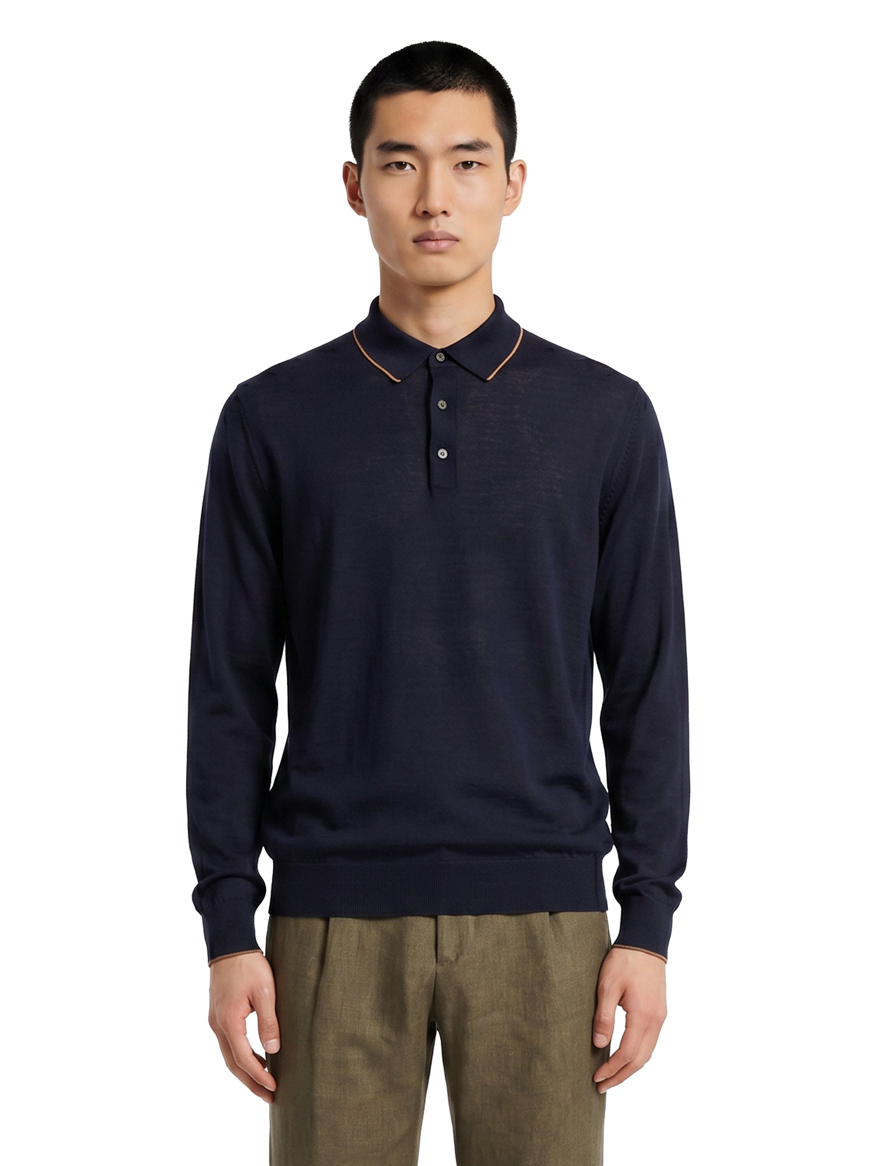 Maglione stile polo a maniche lunghe in blu 