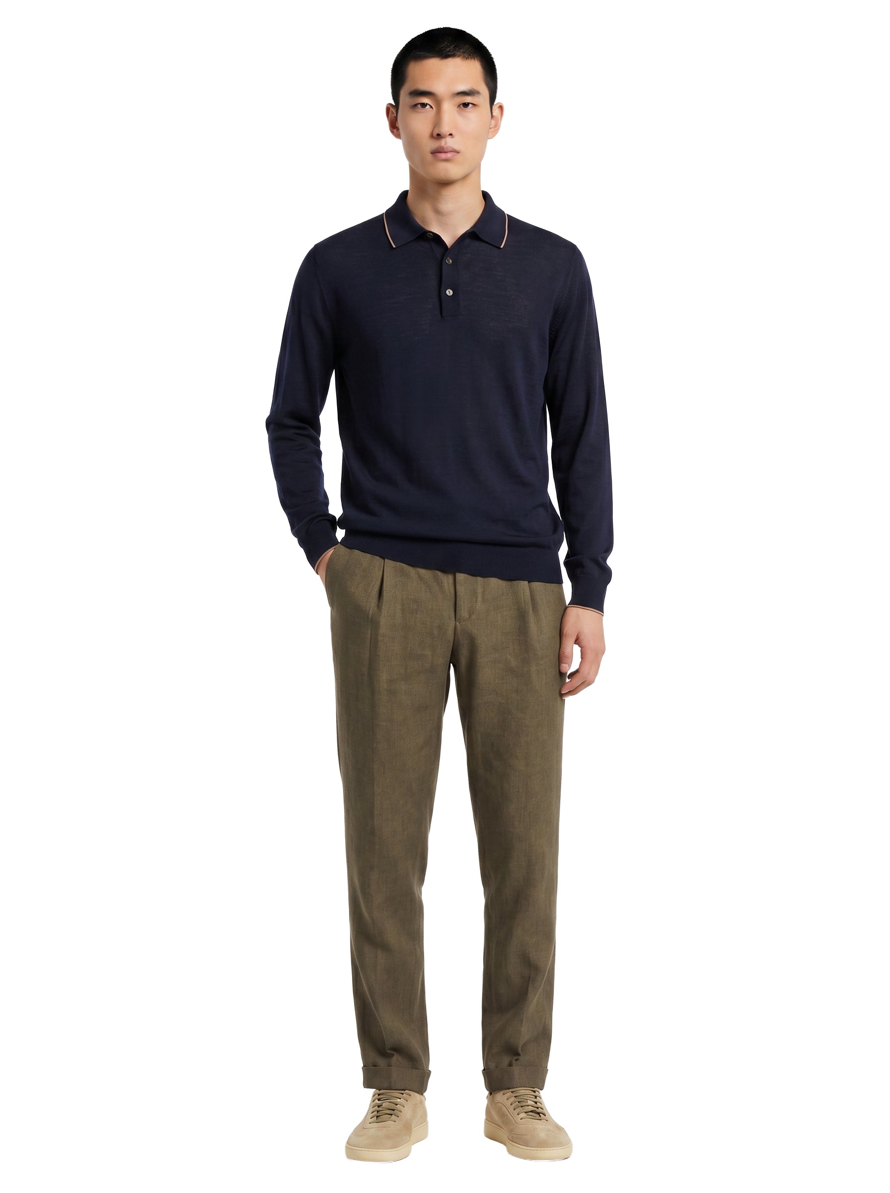 Maglione stile polo a maniche lunghe in blu 