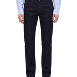 Jeans slim con dettagli di cuciture in blu 