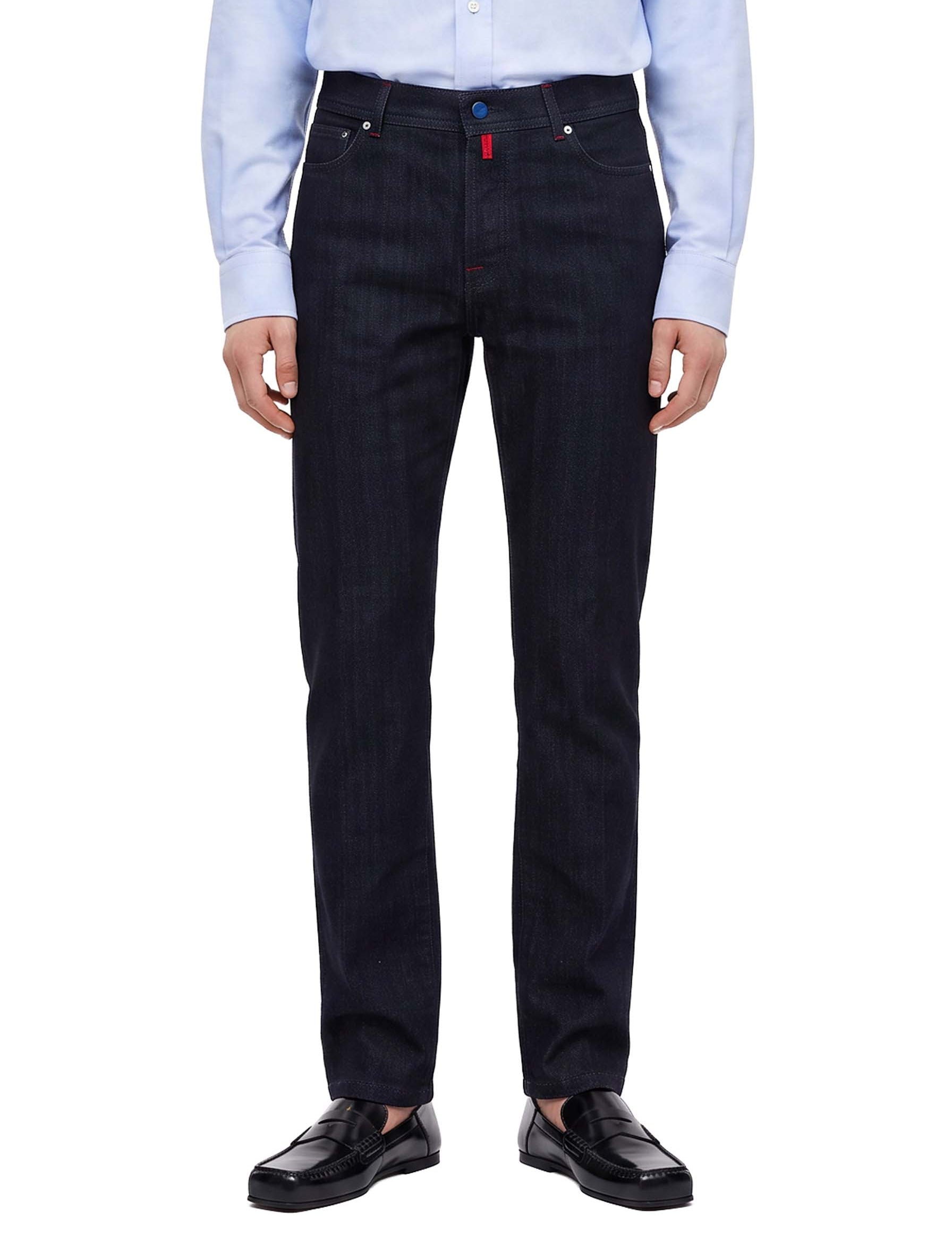 Jeans slim con dettagli di cuciture in blu 