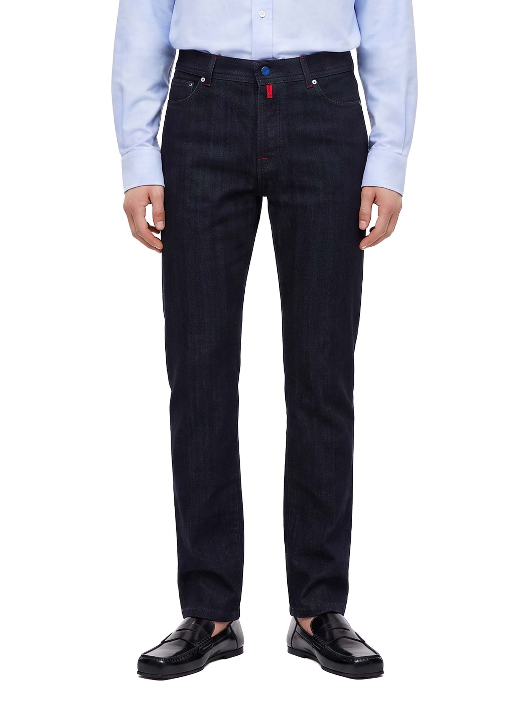 Jeans slim con dettagli di cuciture in blu 