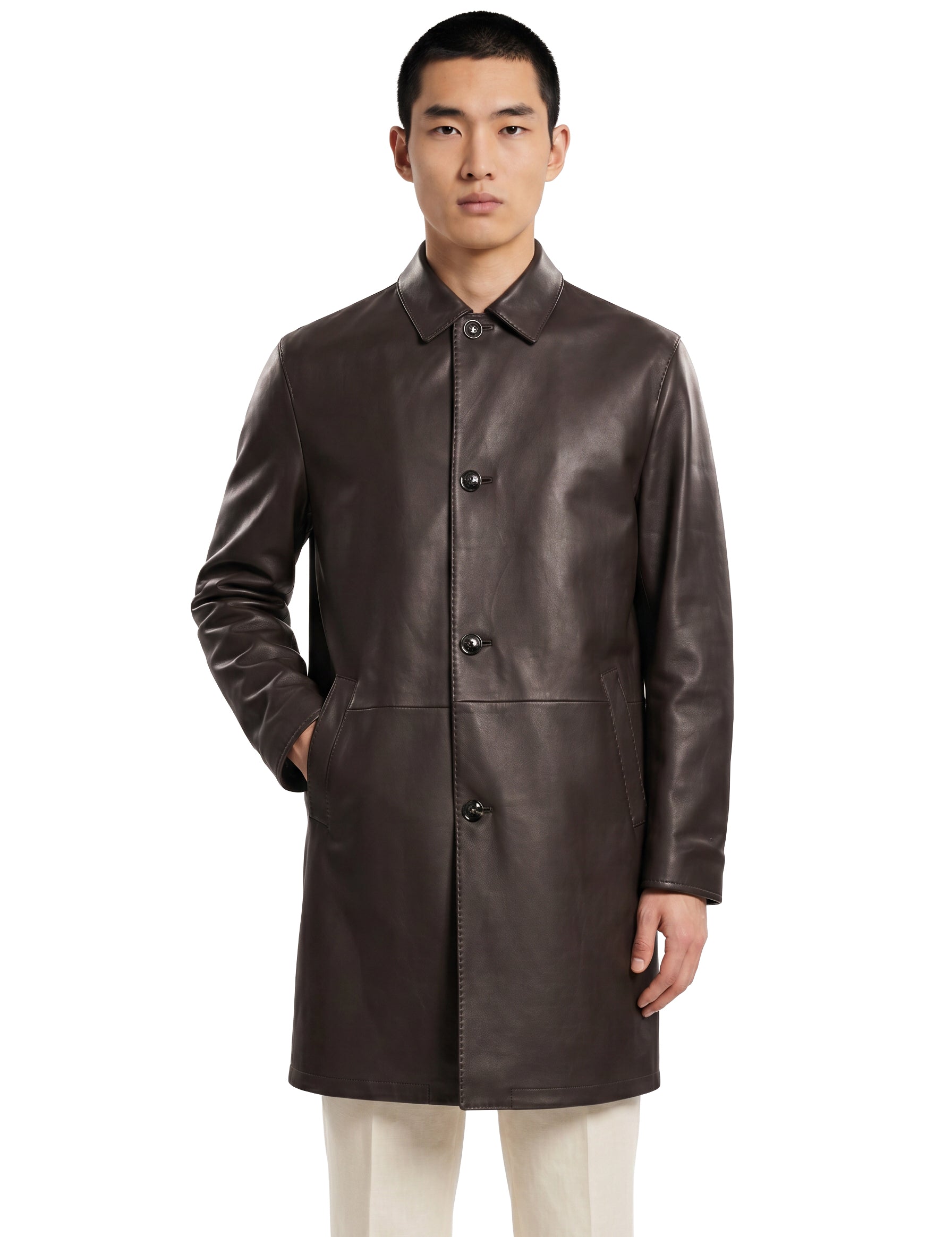 Giacca in pelle monopetto in marrone 