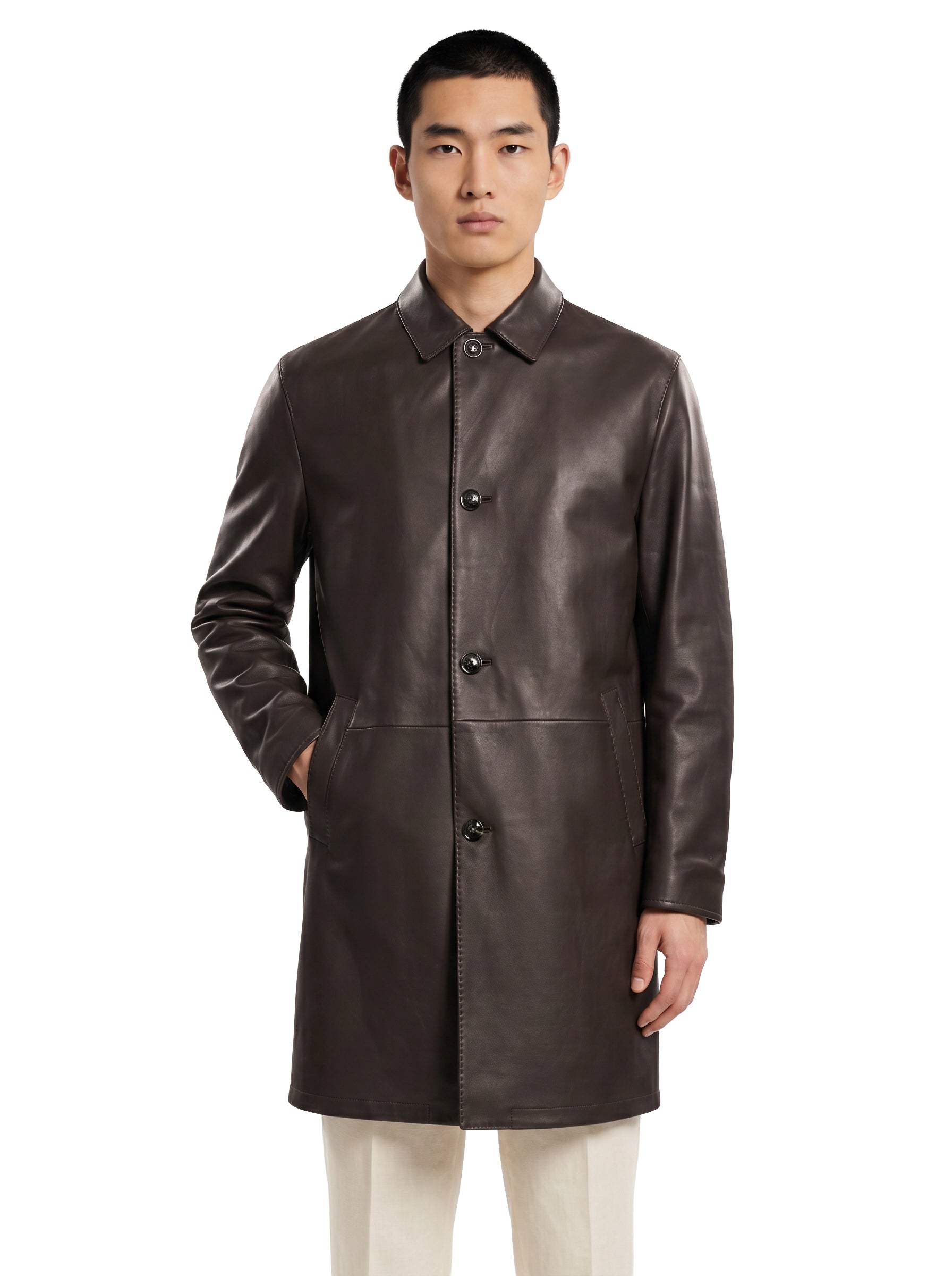 Giacca in pelle monopetto in marrone 