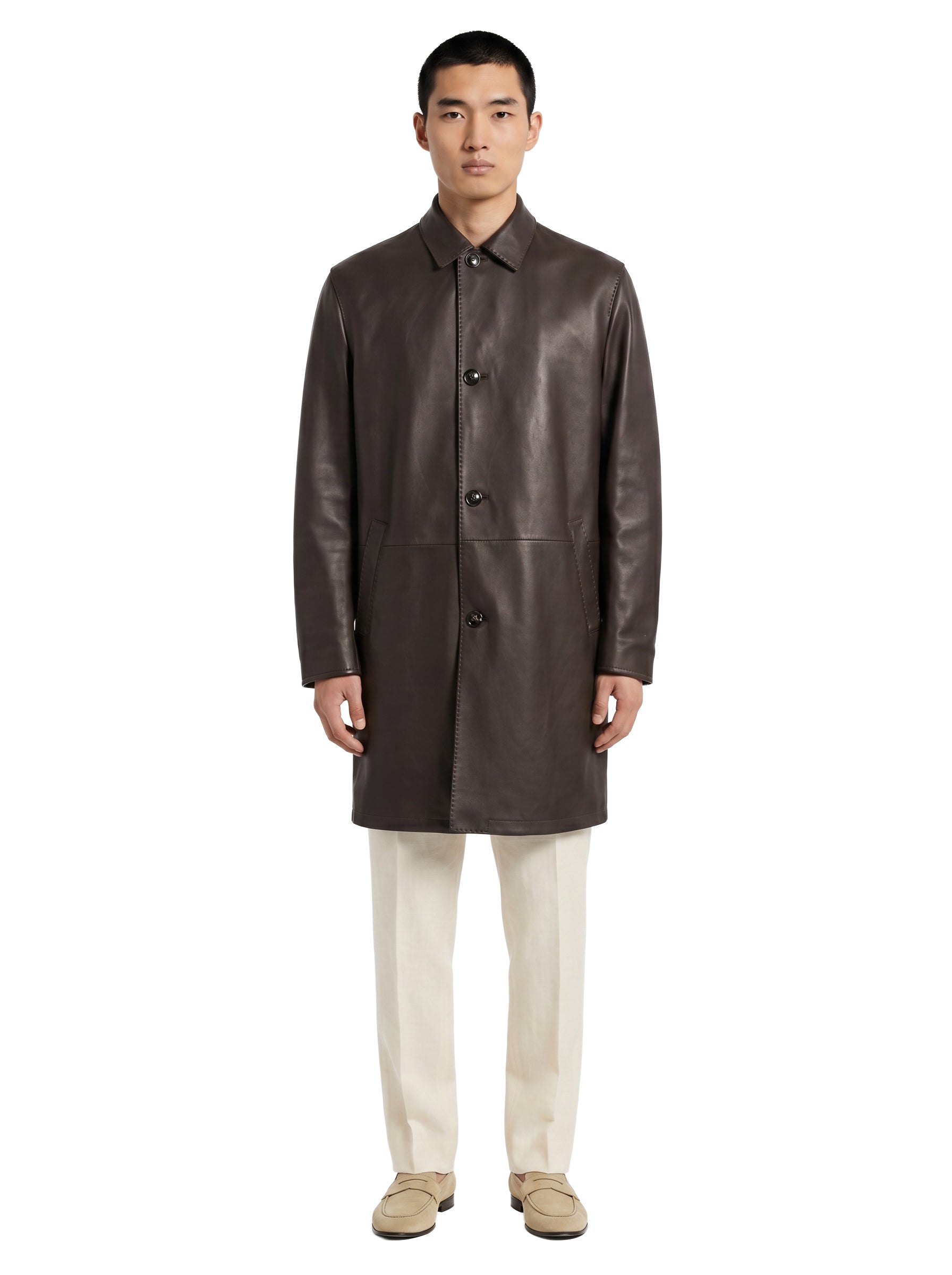 Giacca in pelle monopetto in marrone 