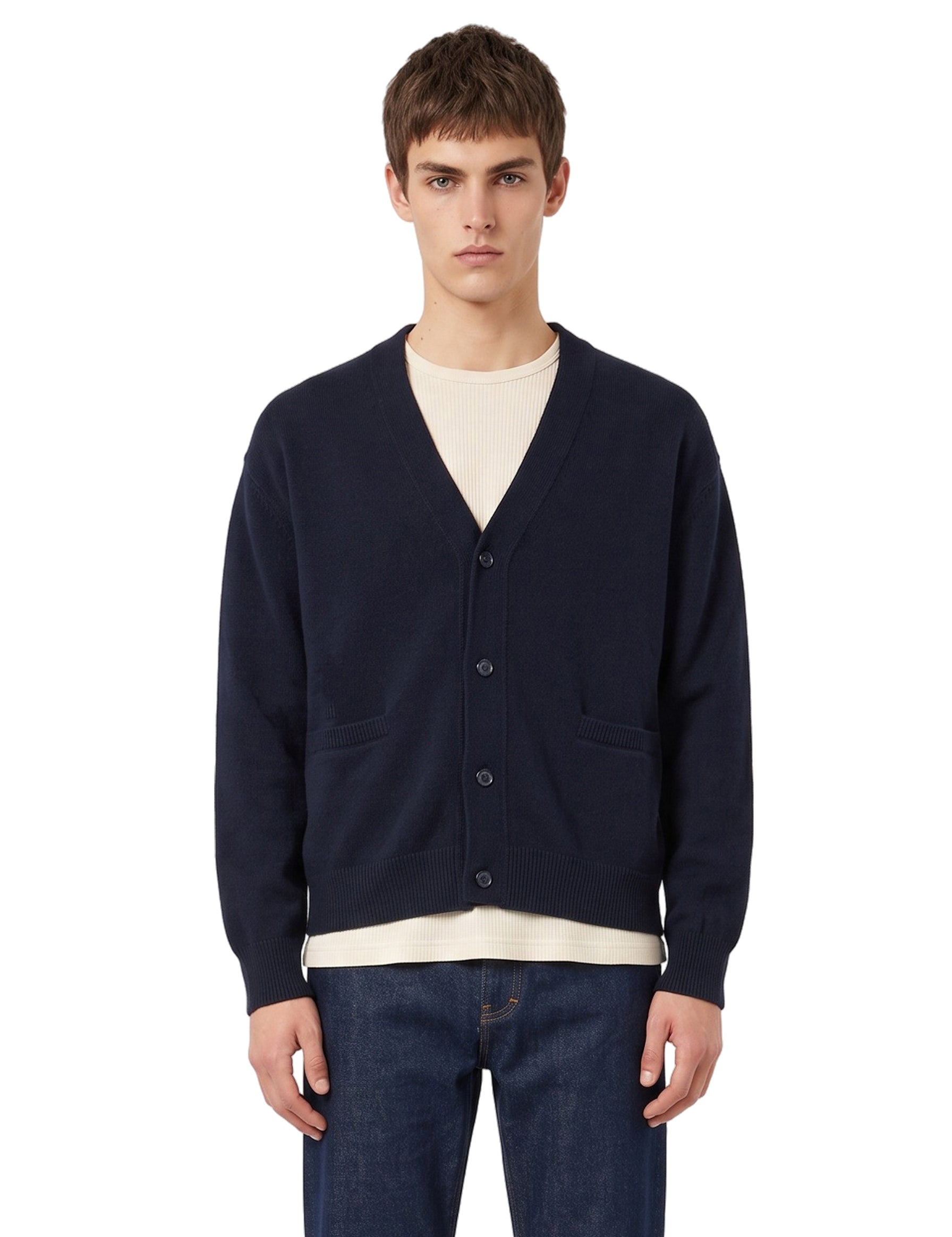Cardigan in lana e cashmere in blu 