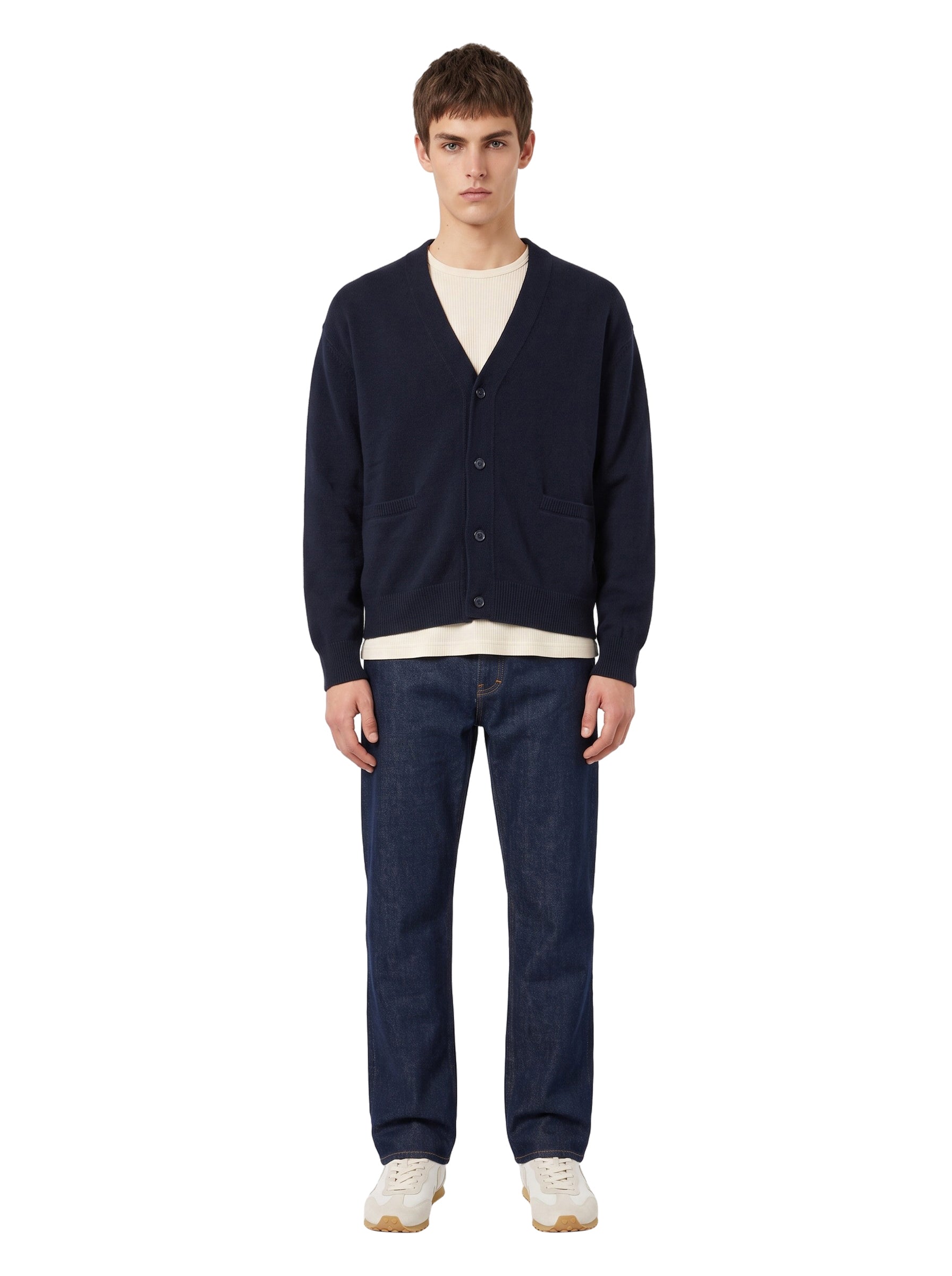 Cardigan in lana e cashmere in blu 