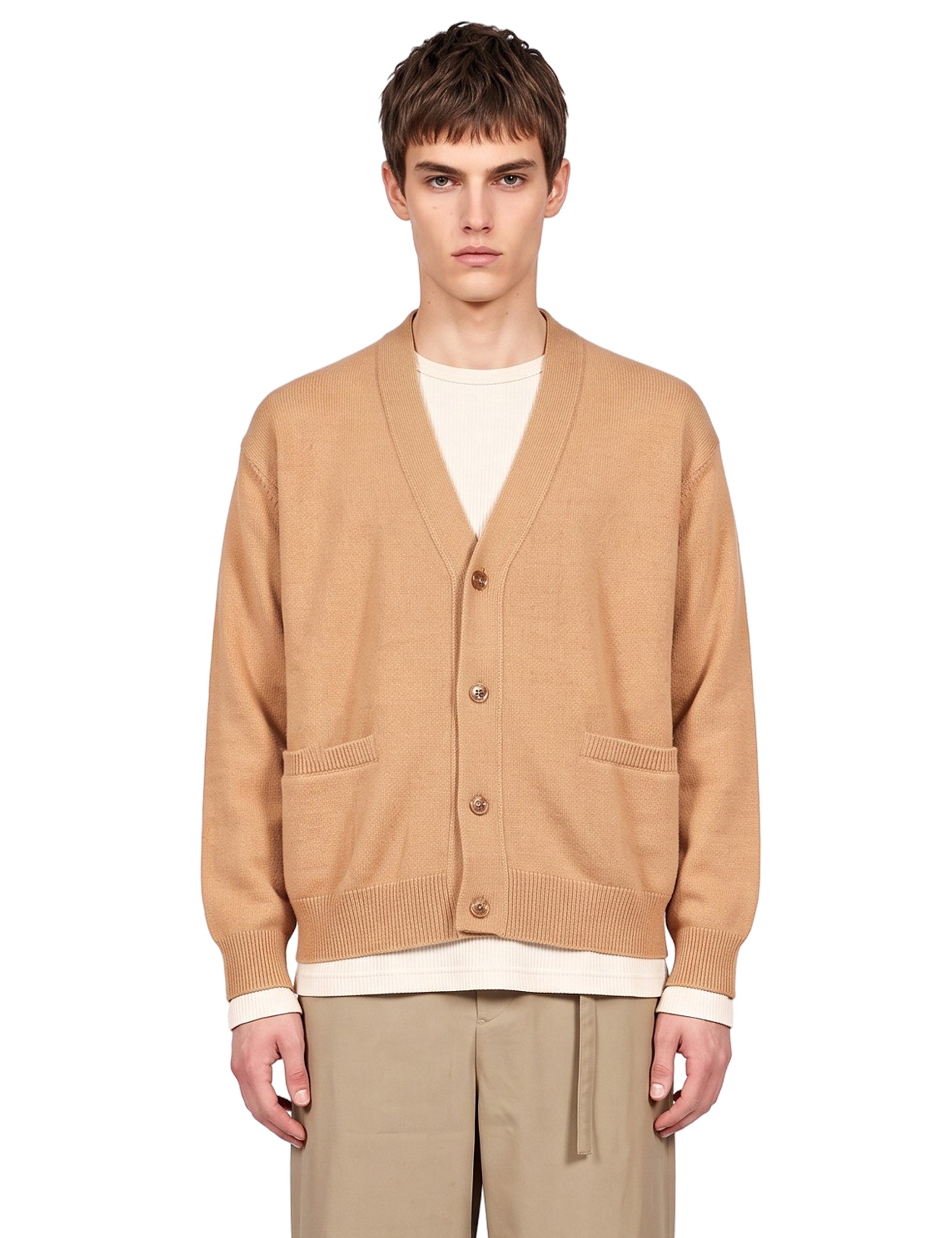 Cardigan in lana e cashmere beige 