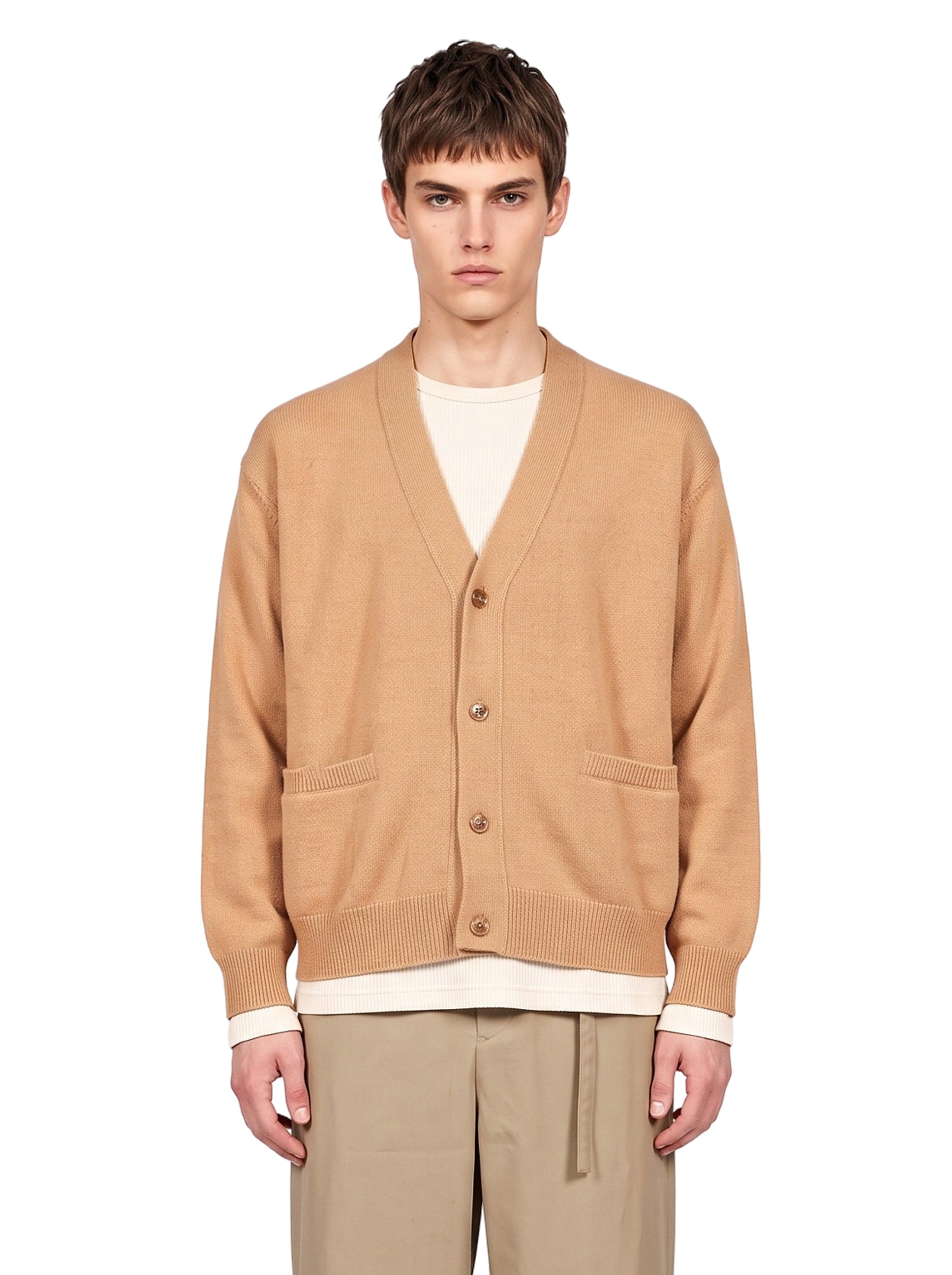 Cardigan in lana e cashmere beige 