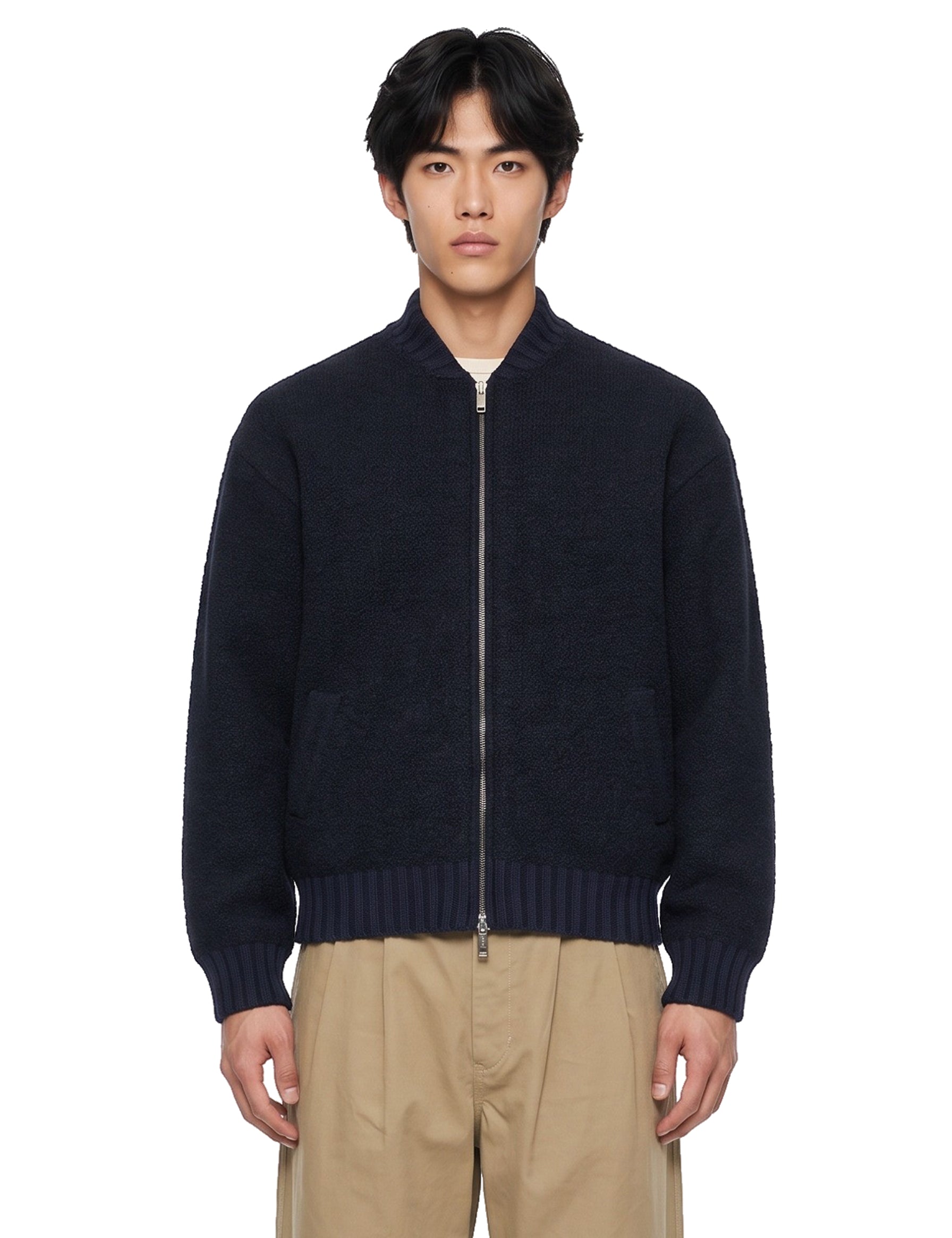 Bomber oversize in maglia blu 