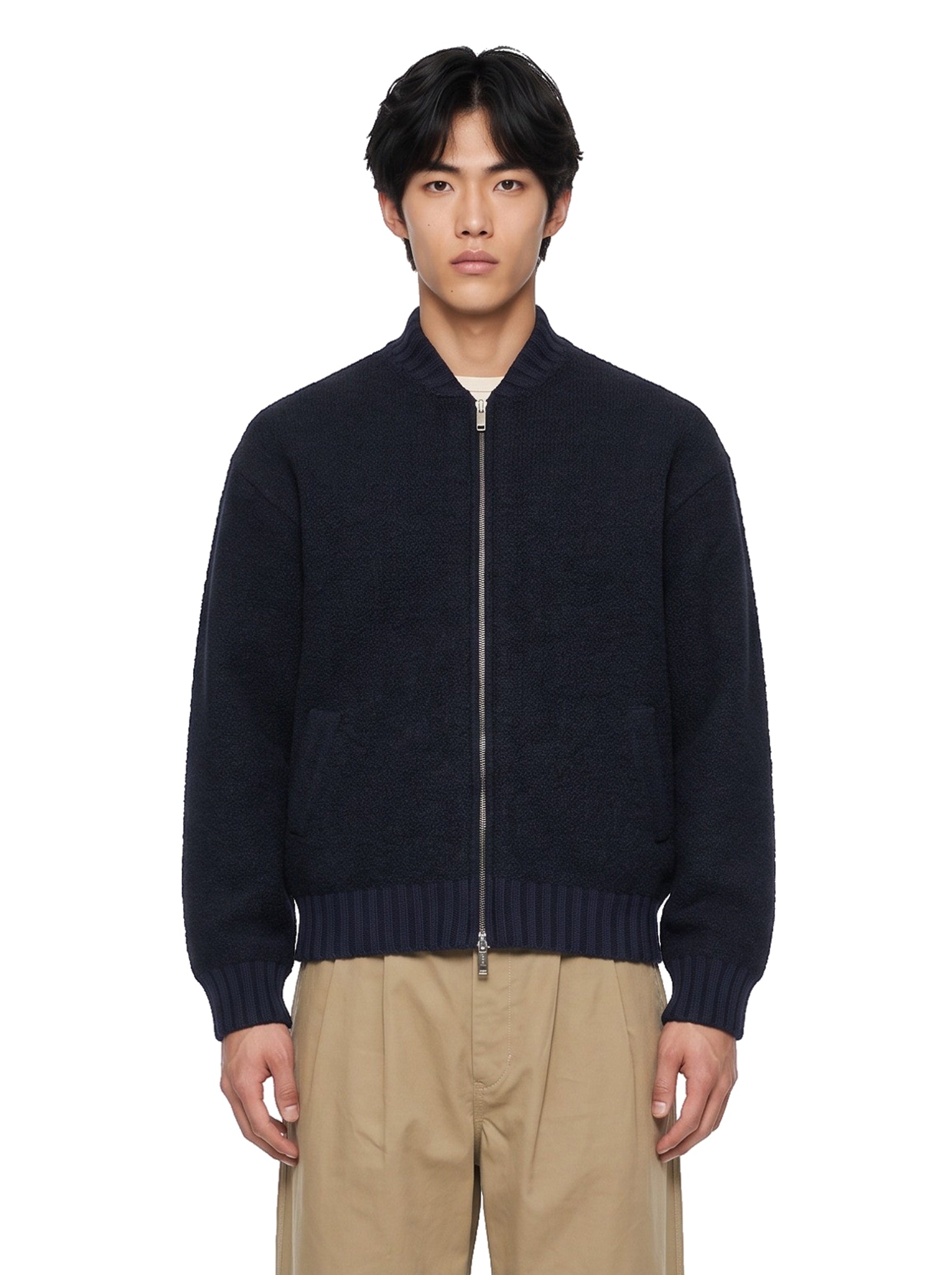 Bomber oversize in maglia blu 