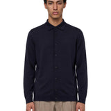 Camicia in maglia di seta blu denim 