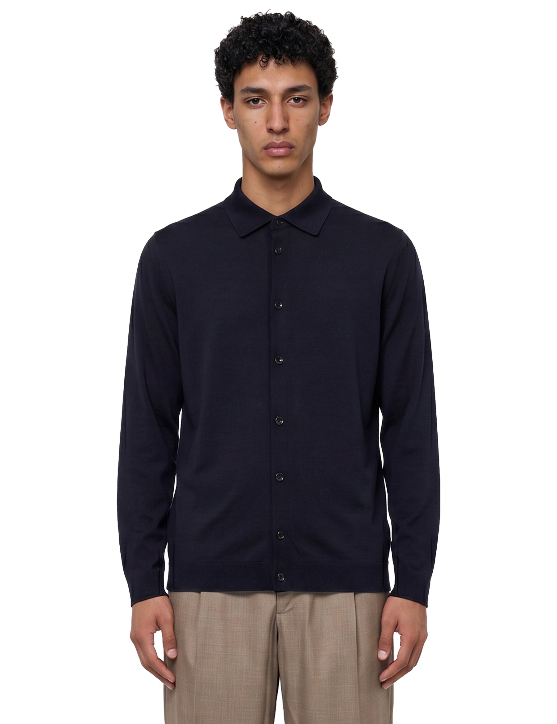 Camicia in maglia di seta blu denim 